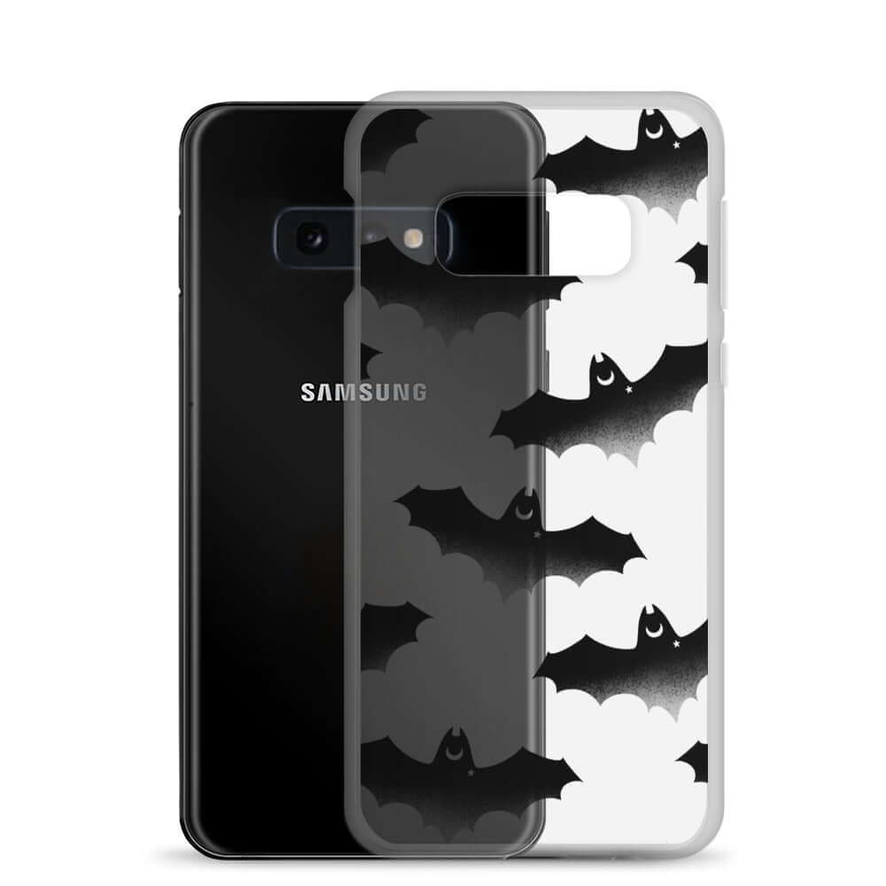 Sleek Morrigan Samsung® Clear Case featuring playful bats, protecting your phone from scratches and dirt. Perfect for any style!