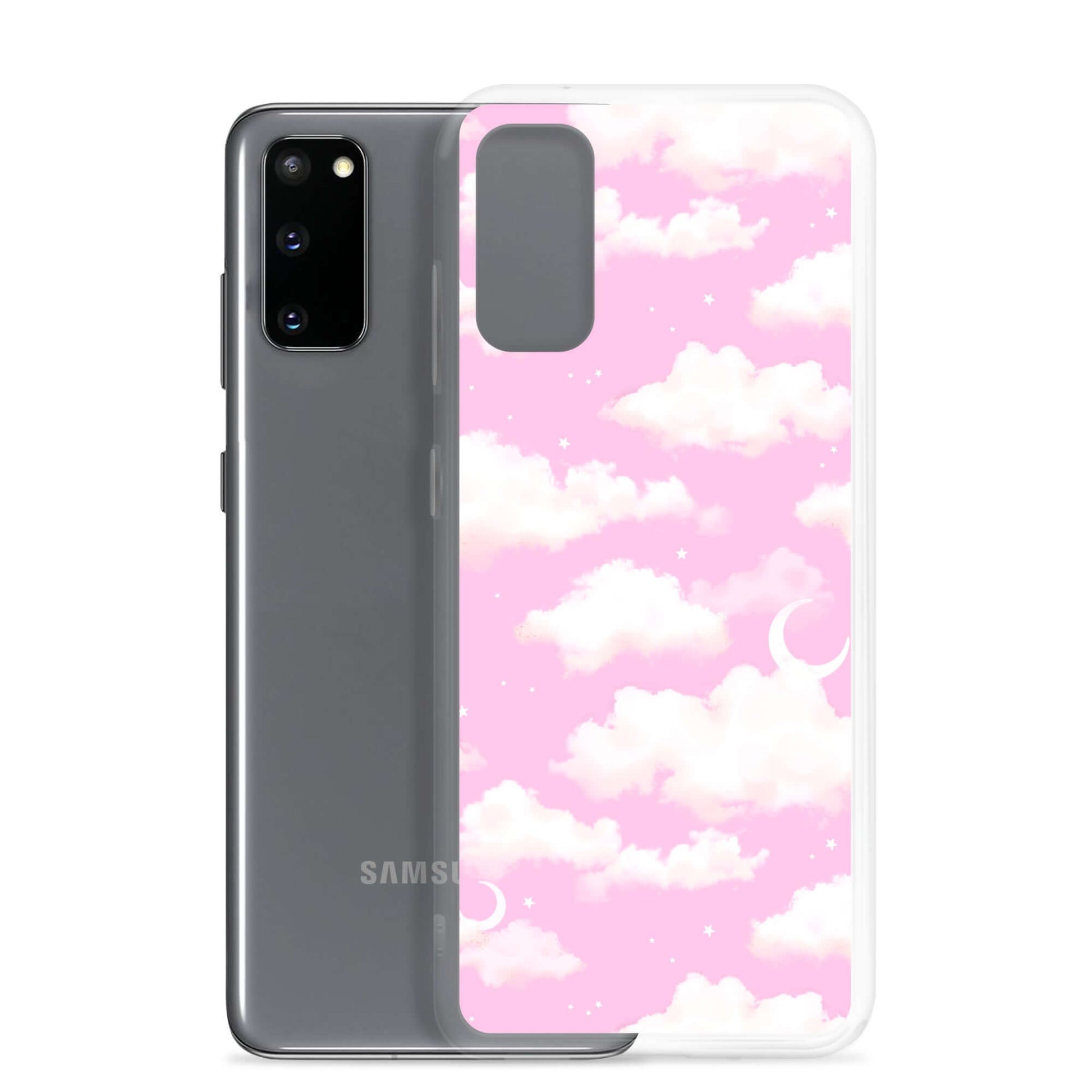 Stylish Cloudy Sky Samsung® Clear Case featuring dreamy pastel clouds, perfect for protecting your phone.
