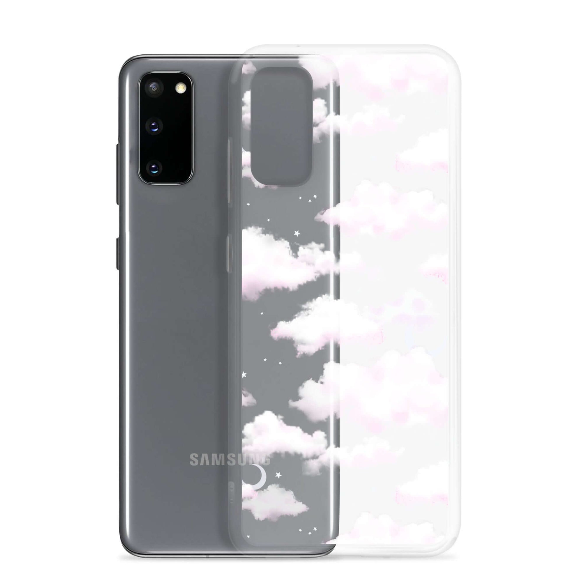 Stylish Cloudy Sky Samsung® Clear Case with dreamy cloud design, enhancing protection and aesthetics for your phone.