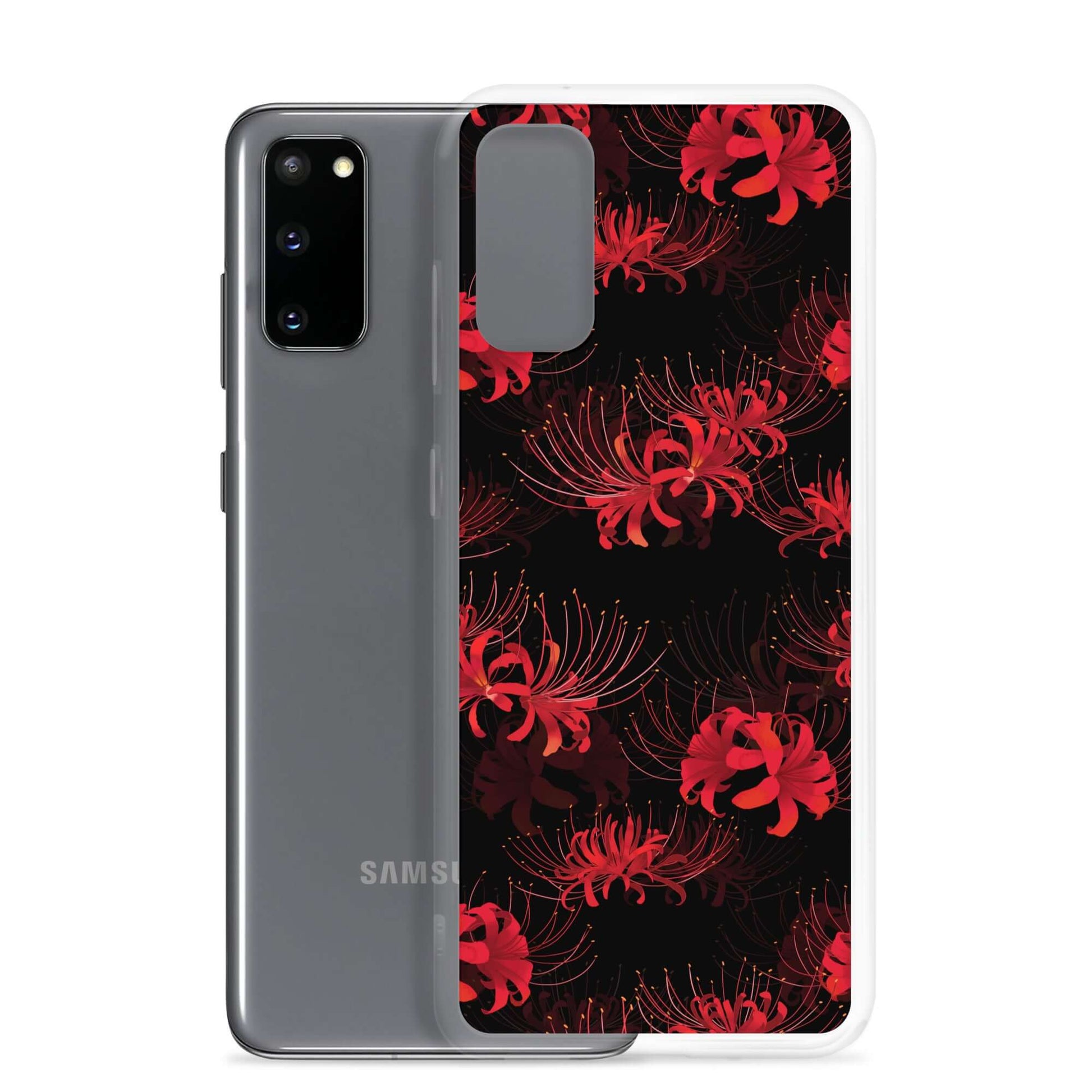 Stylish Higanbana Samsung® Clear Case showcasing a vibrant floral design, perfect for protecting your device.
