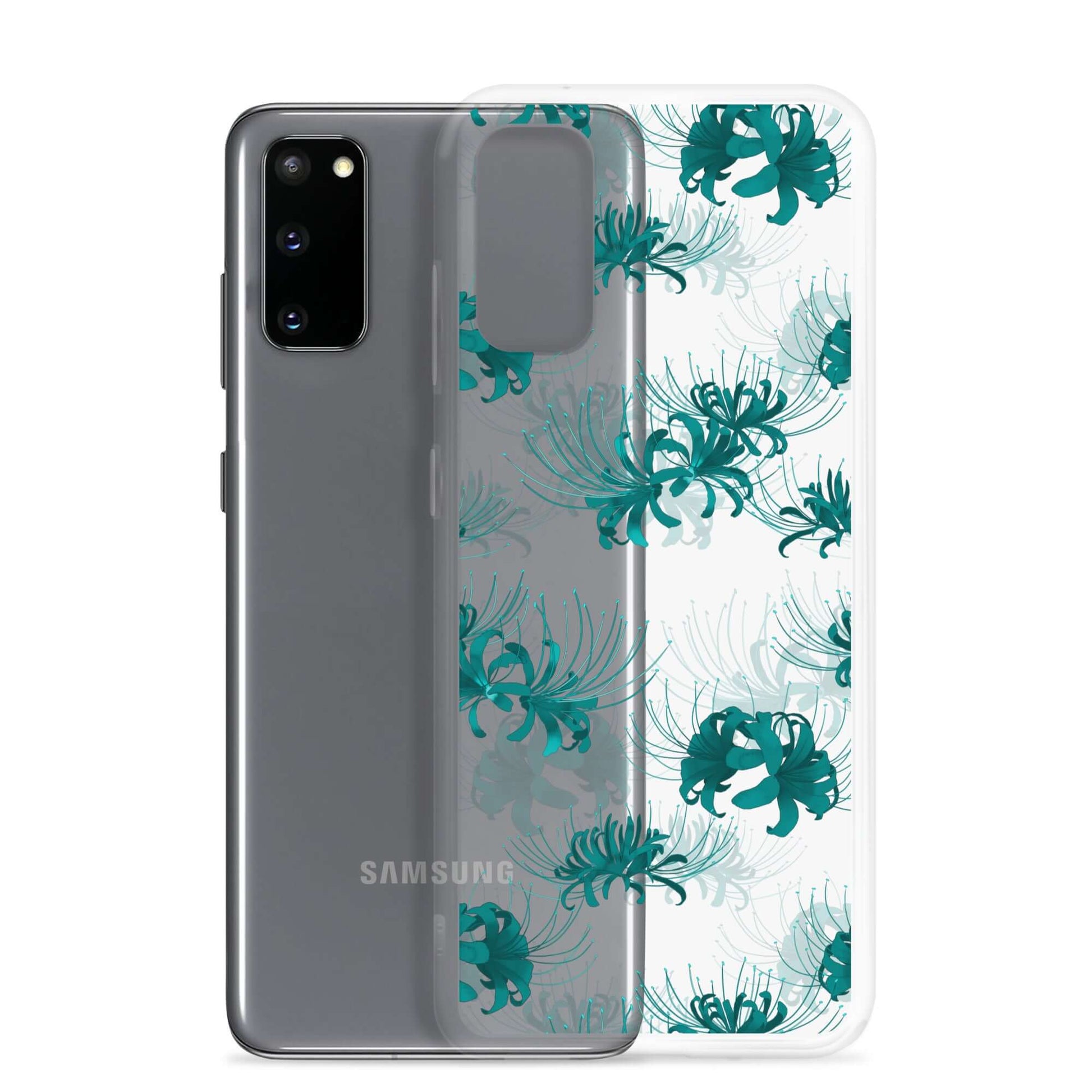 Higanbana Samsung® Clear Case showcases a stylish floral design, offering protection and flair for your device.