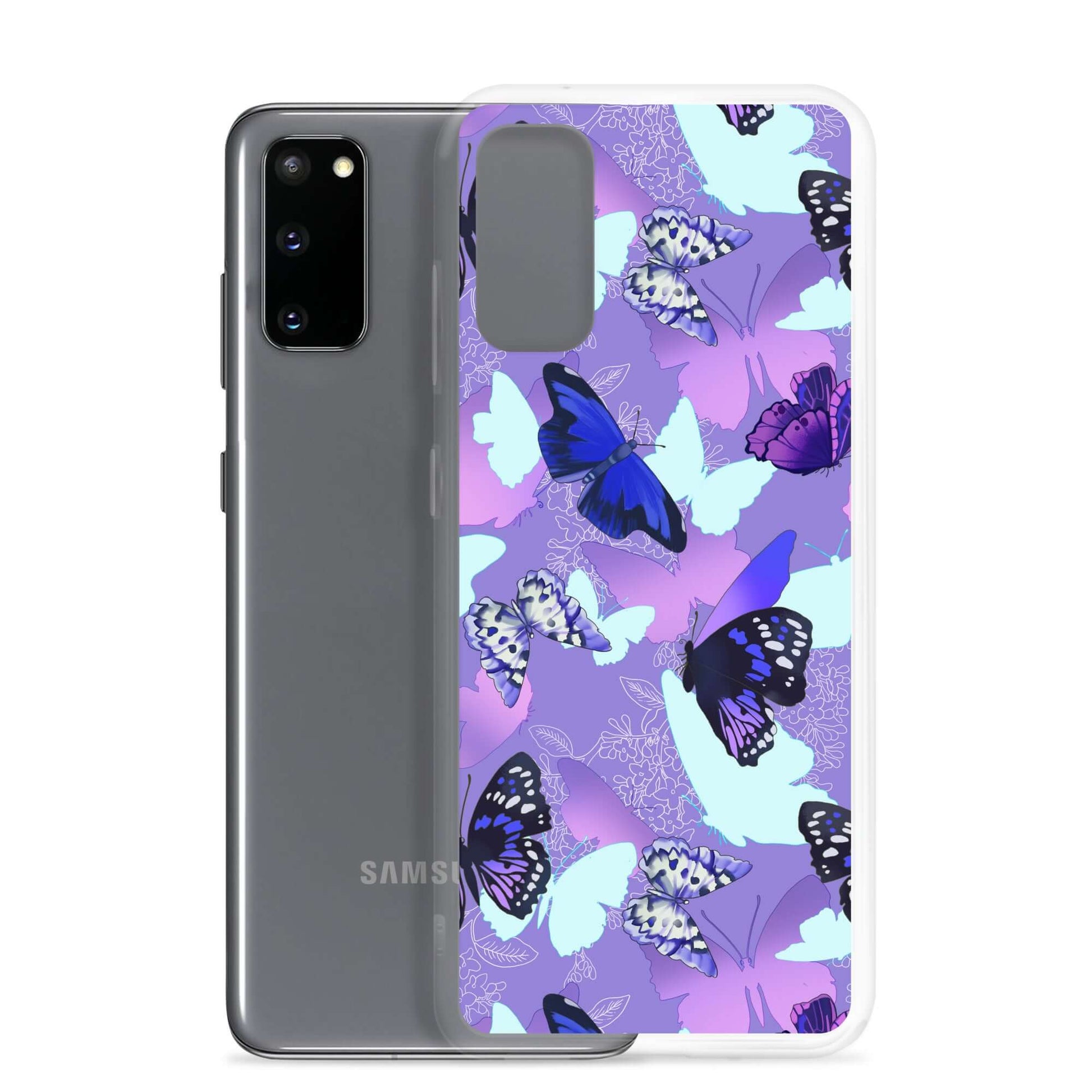 Colorful Butterfly Samsung® Clear Case featuring vibrant butterfly prints, perfect for stylish phone protection.