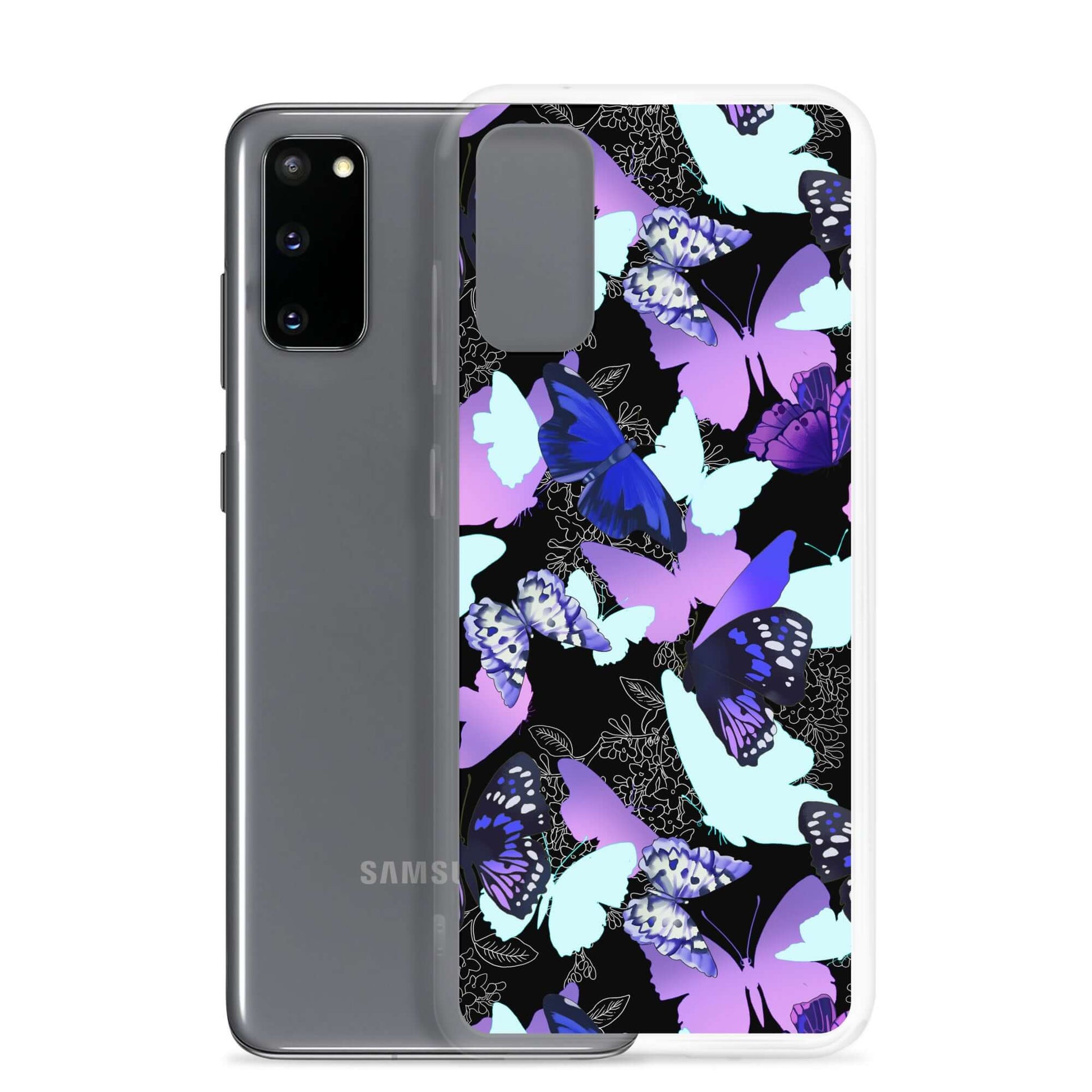 Colorful Butterfly Samsung® Clear Case displayed on a Samsung phone, perfect for butterfly lovers and vibrant protection.
