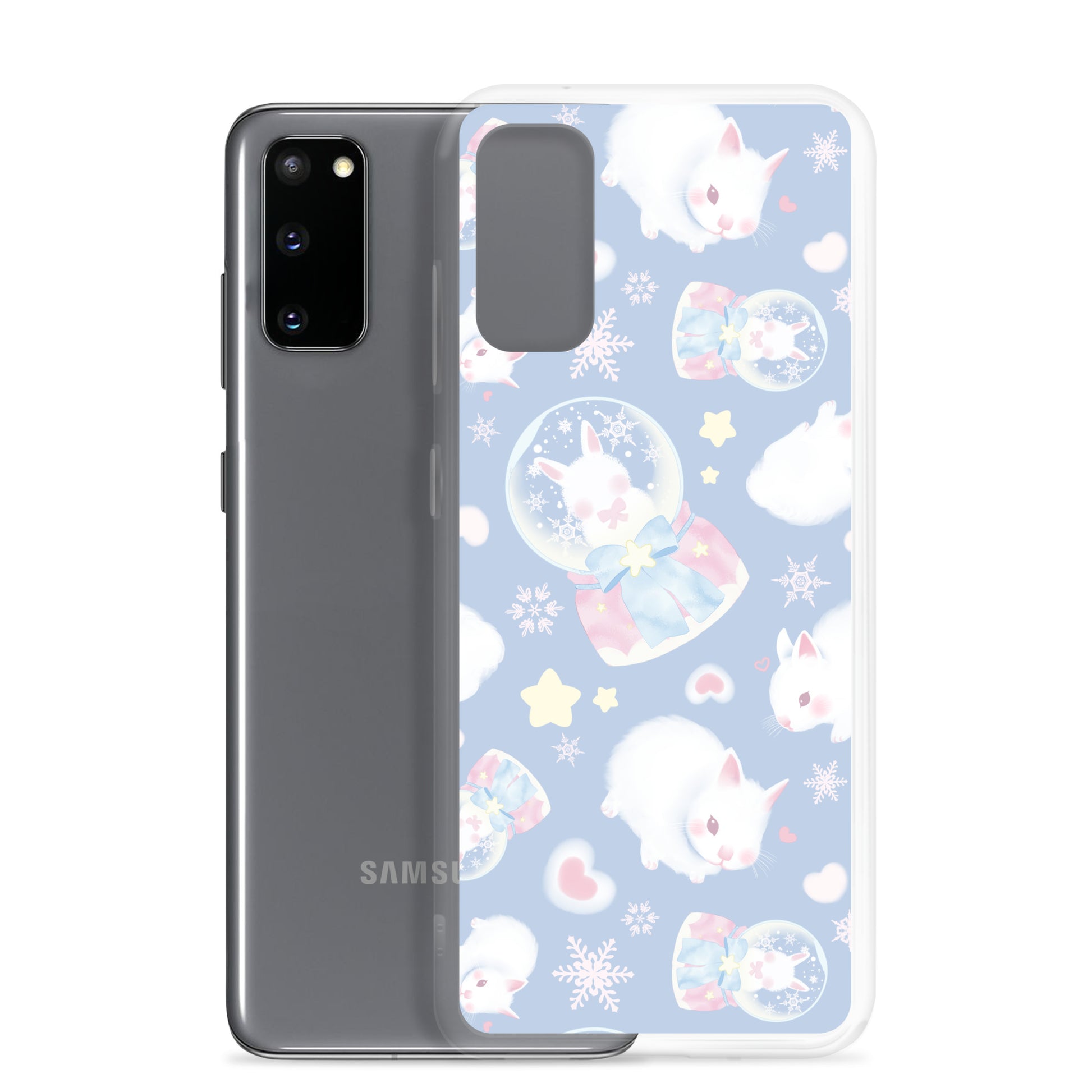 Snow Bunny Samsung® Clear Case features cute bunnies and pastel colors, perfect for a stylish, protective phone cover.
