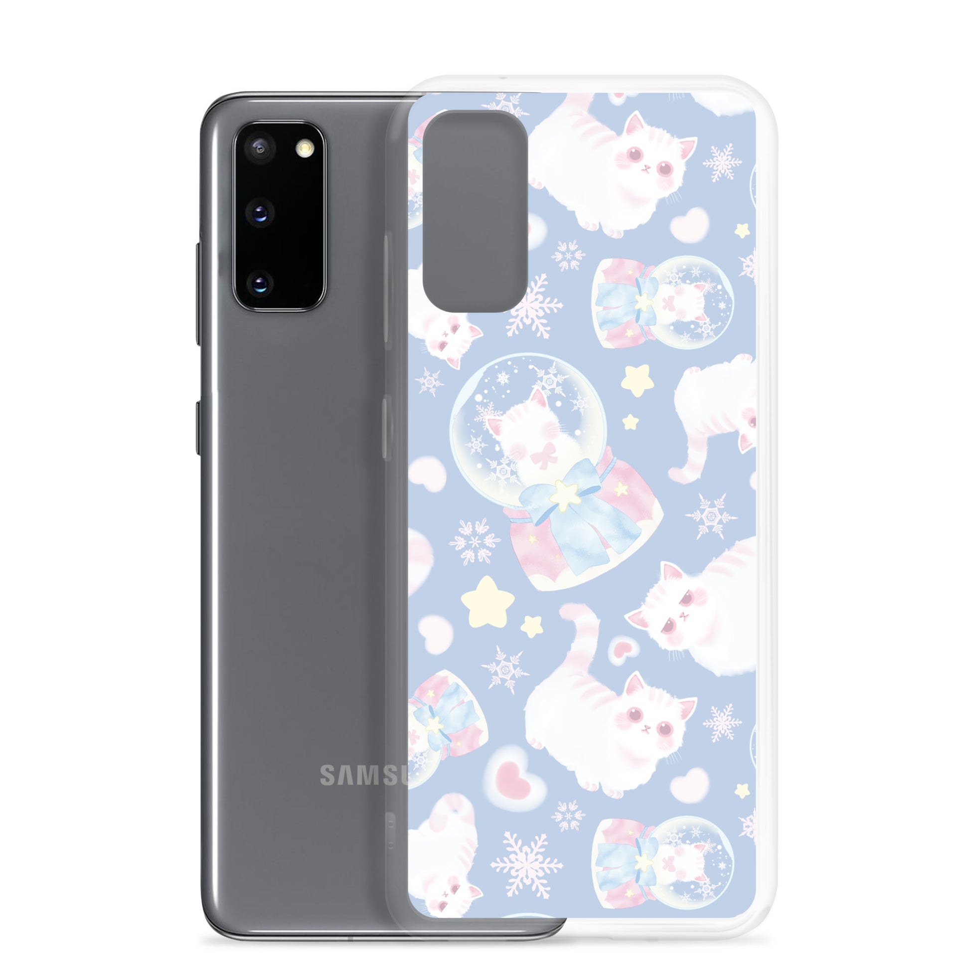 Snow Kitten Samsung® Clear Case featuring adorable kittens, perfect for a stylish and protective phone accessory.