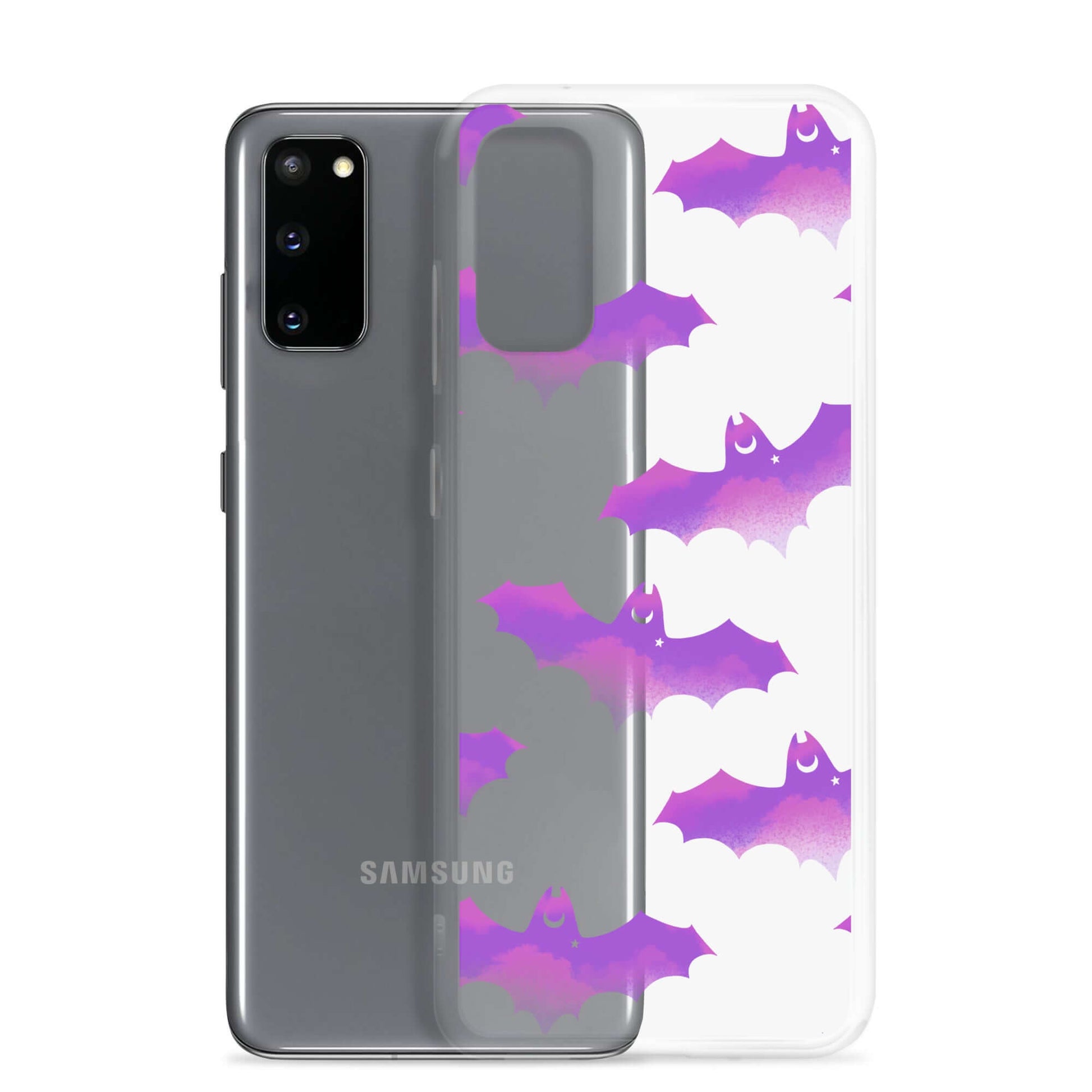 Stylish Aensland Samsung® Clear Case featuring playful bats, protecting your phone from scratches and dirt.