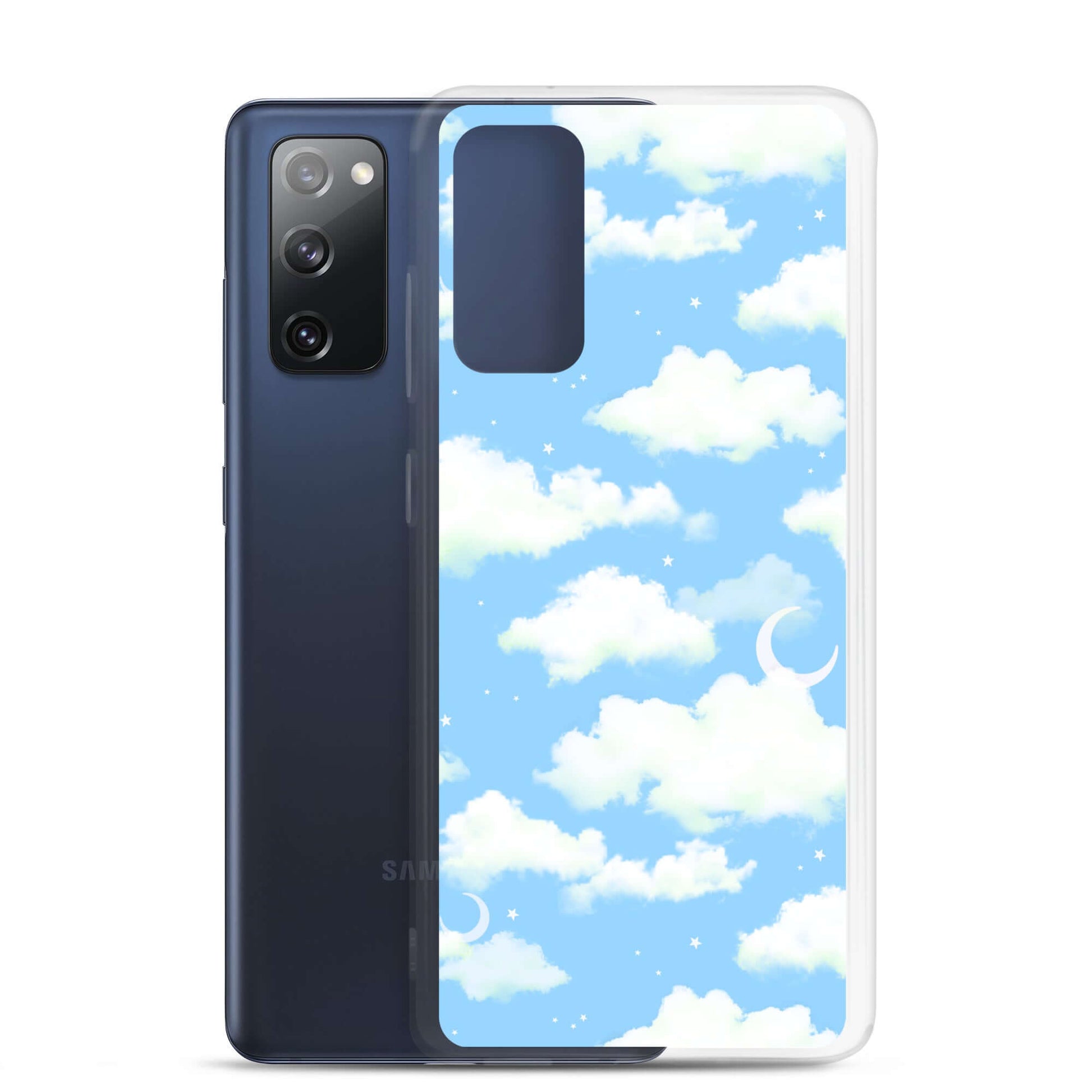 Sleek Cloudy Sky Samsung® Clear Case showcases a dreamy blue design, protecting your phone in style.