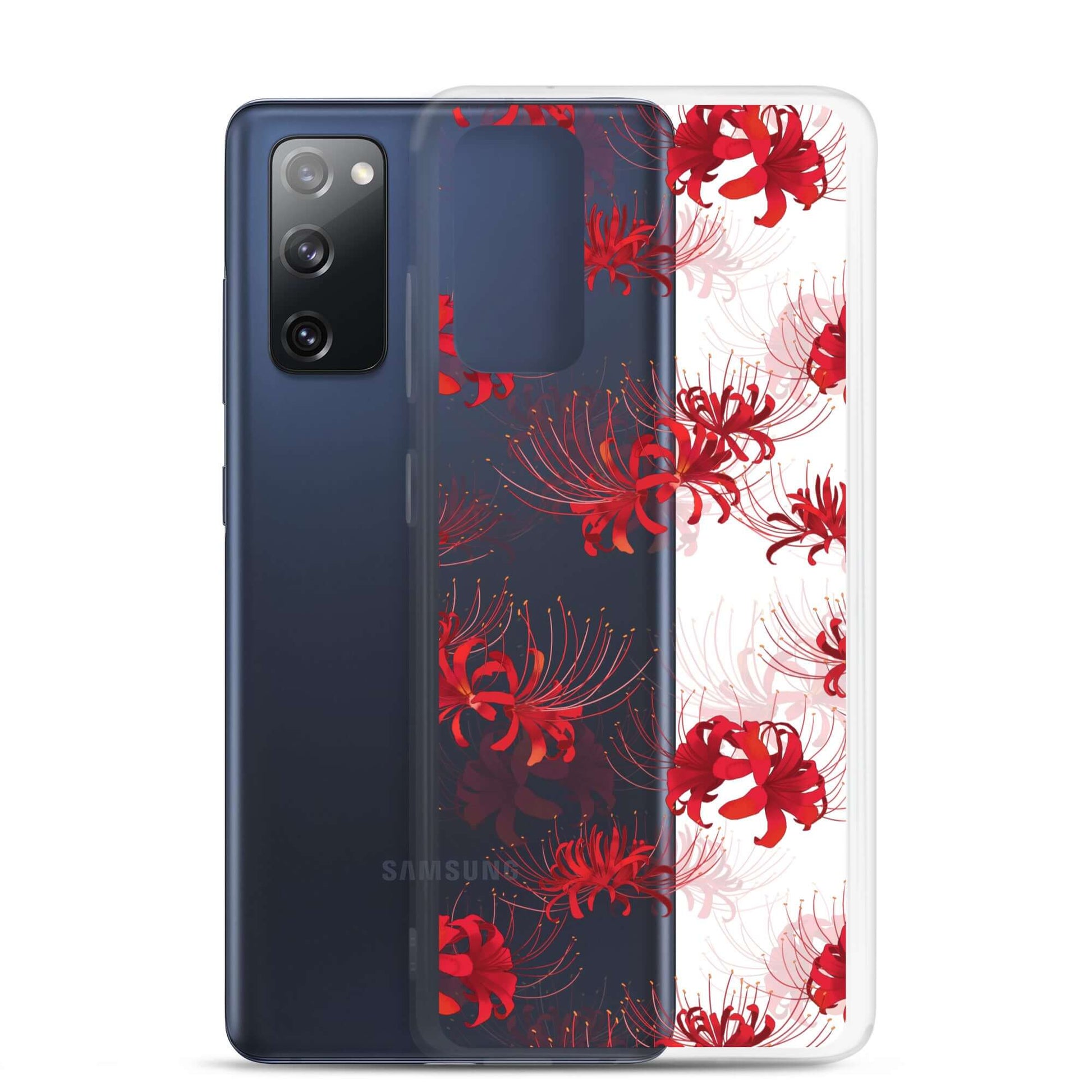 Stylish Higanbana Samsung® Clear Case showcases vibrant floral design, offering sleek protection for your device.