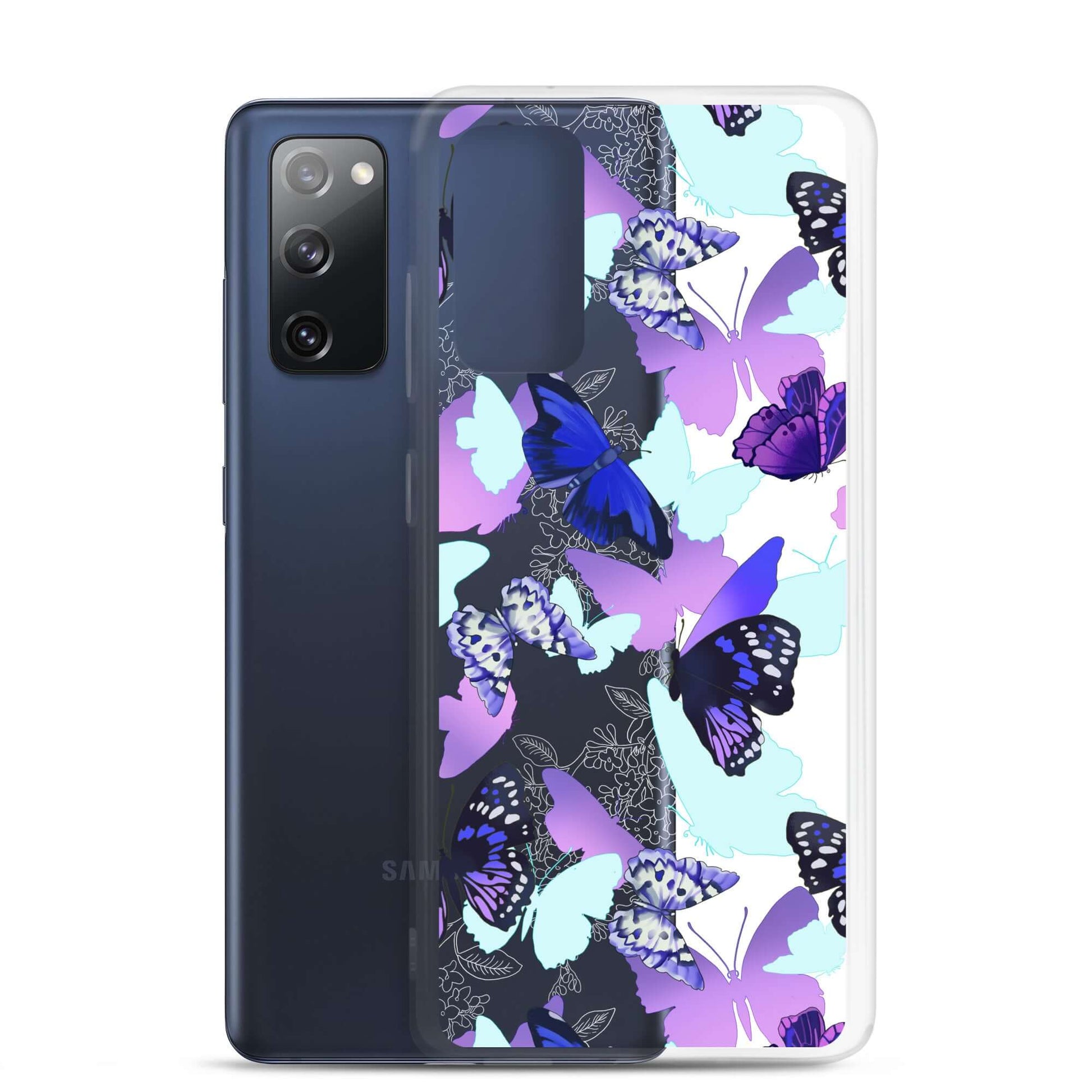 Butterfly Samsung® Clear Case featuring vibrant butterfly prints, perfect for protecting your phone in style.