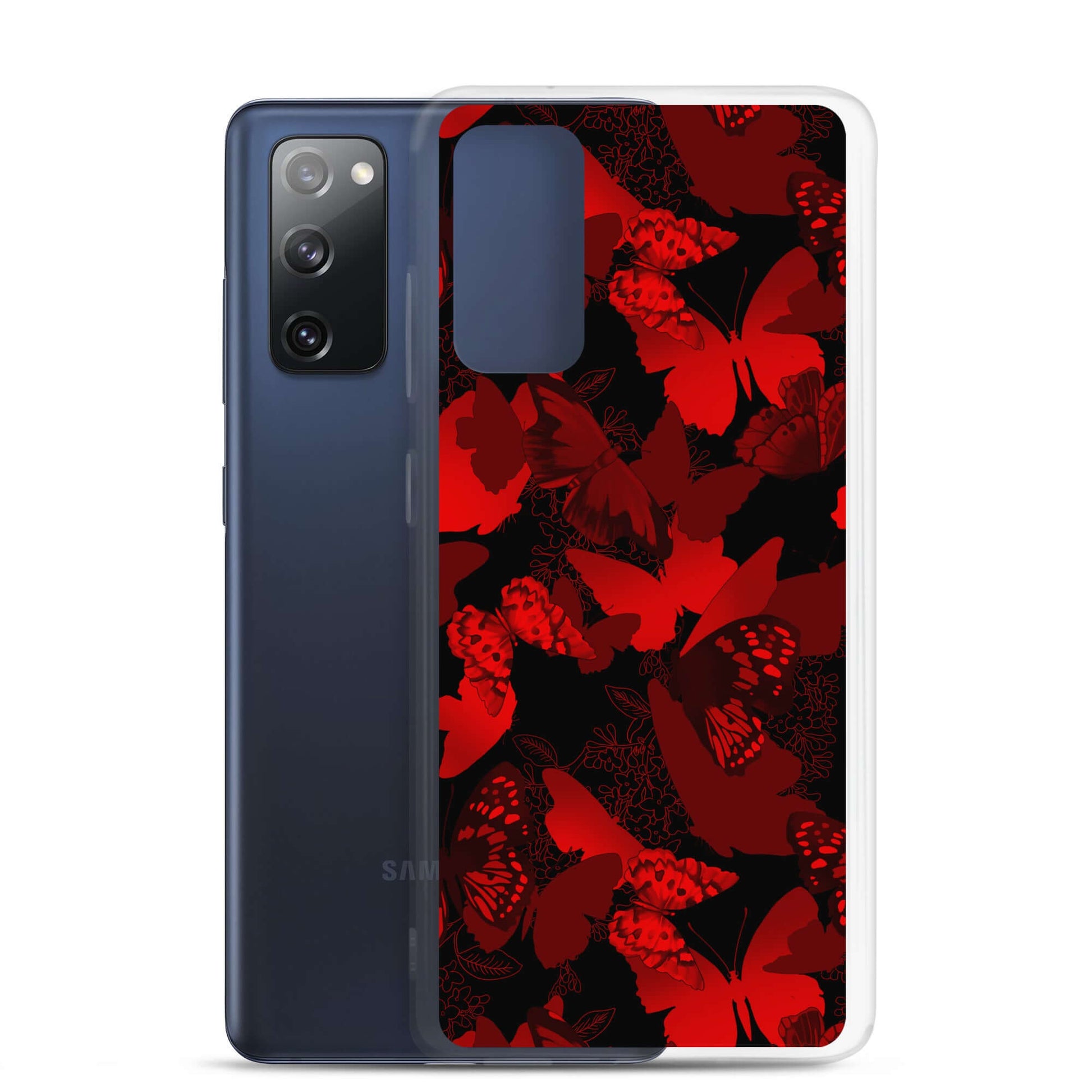 Stylish Butterfly Samsung® Clear Case showcases vibrant red butterflies, perfect for colorful phone protection.