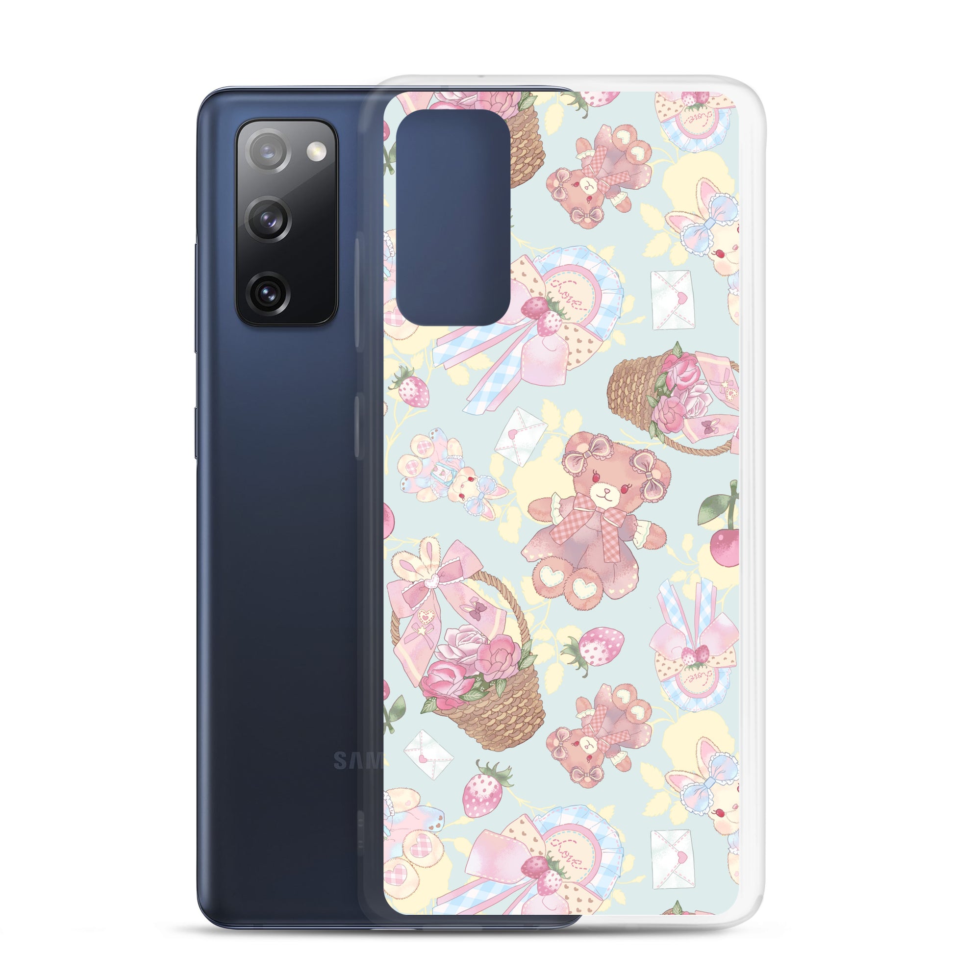 Colorful Sweet Teddy Samsung® Clear Case showcases cute teddy bear patterns, perfect for a feminine touch on your phone.