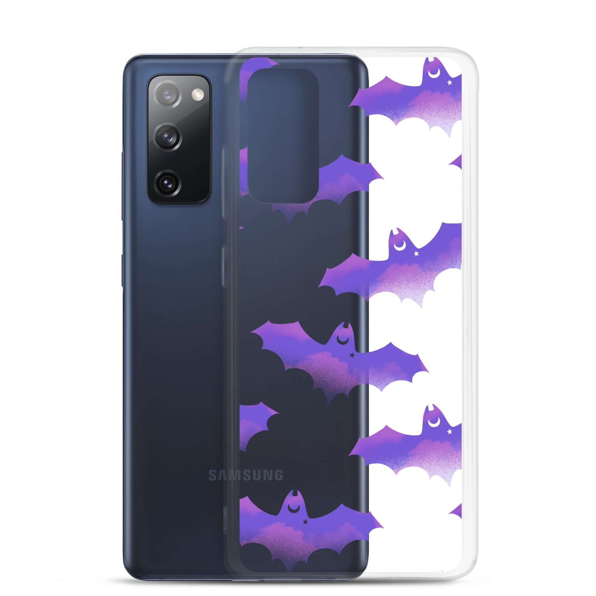 Morrigan Samsung® Clear Case features vibrant bats, offering stylish protection for your phone from daily wear.