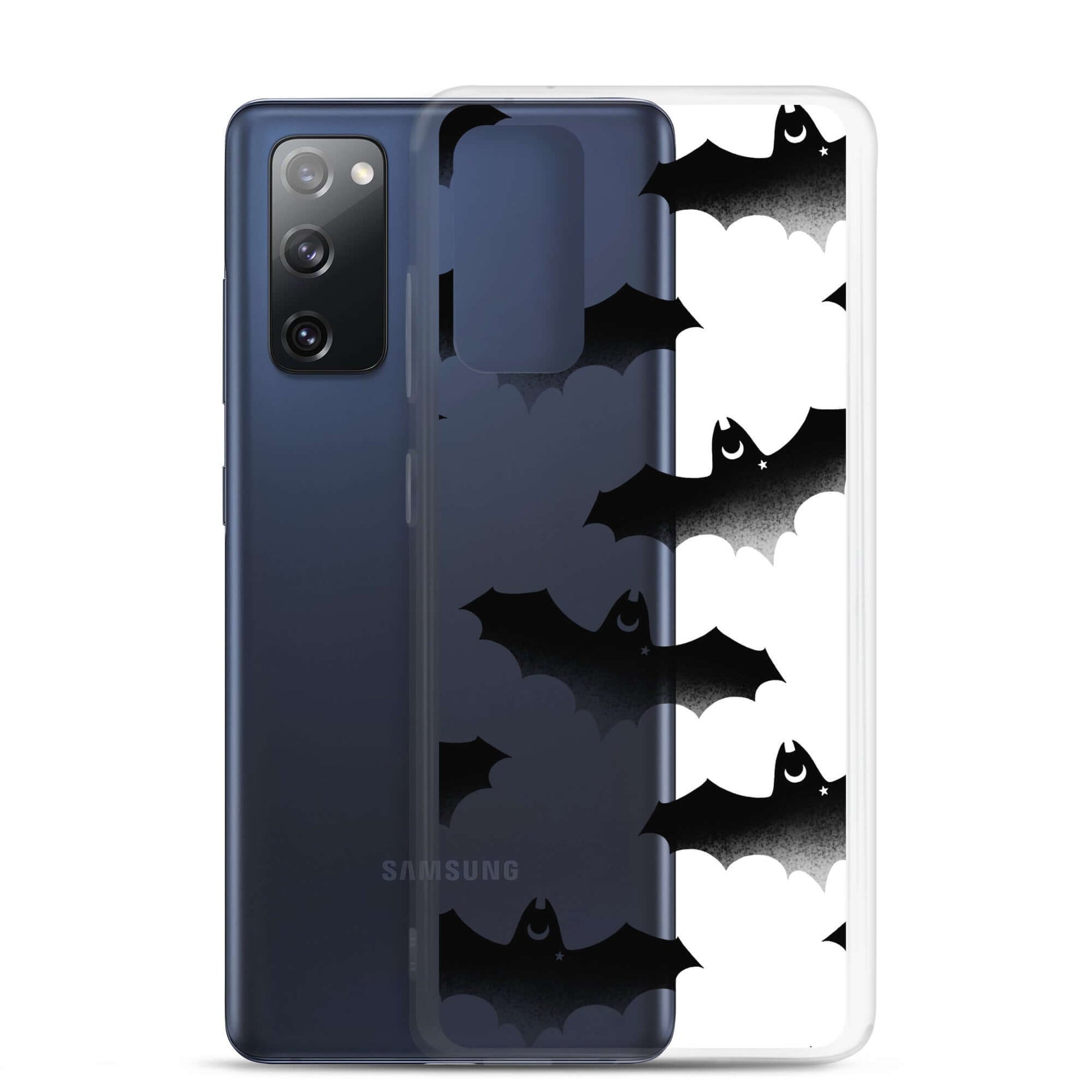 Protect your phone in style with the Morrigan Samsung® Clear Case featuring playful bats for a unique look.