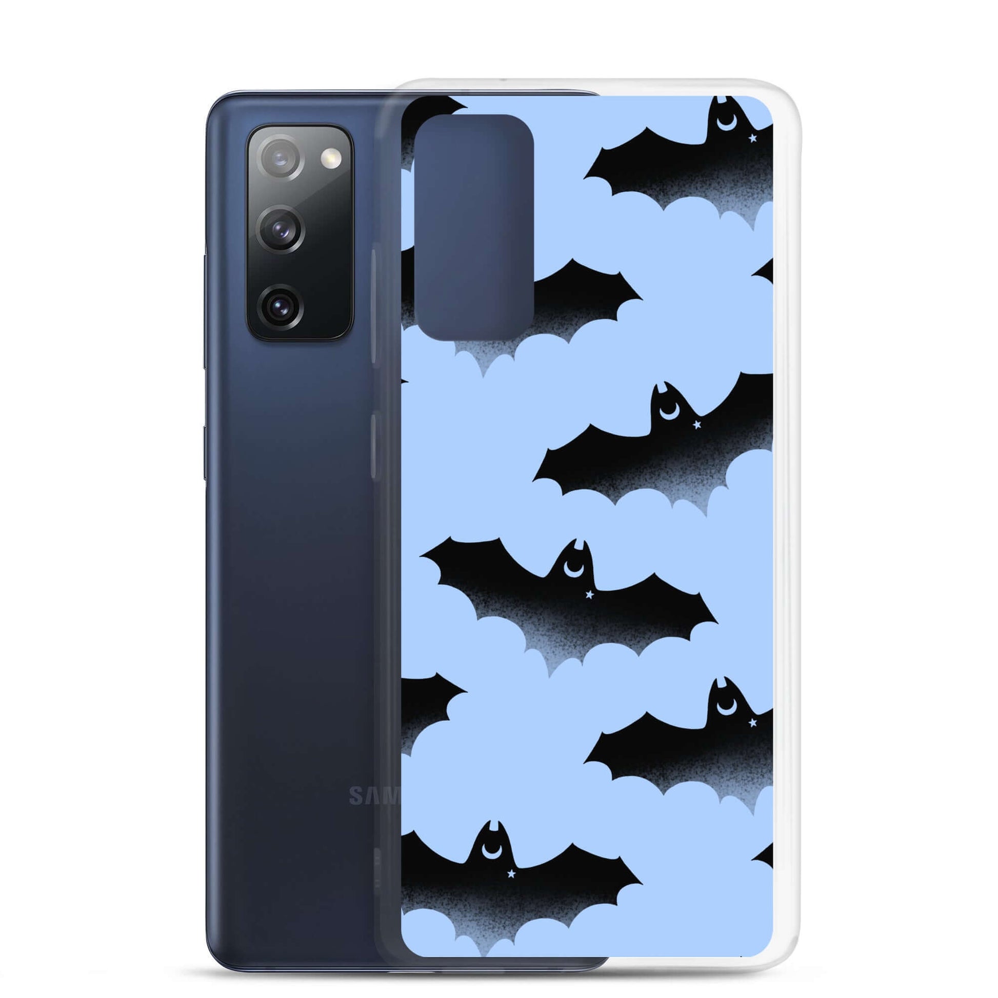 Stylish Lilith Samsung® Clear Case featuring playful bats design, perfect for protecting your phone in any weather.