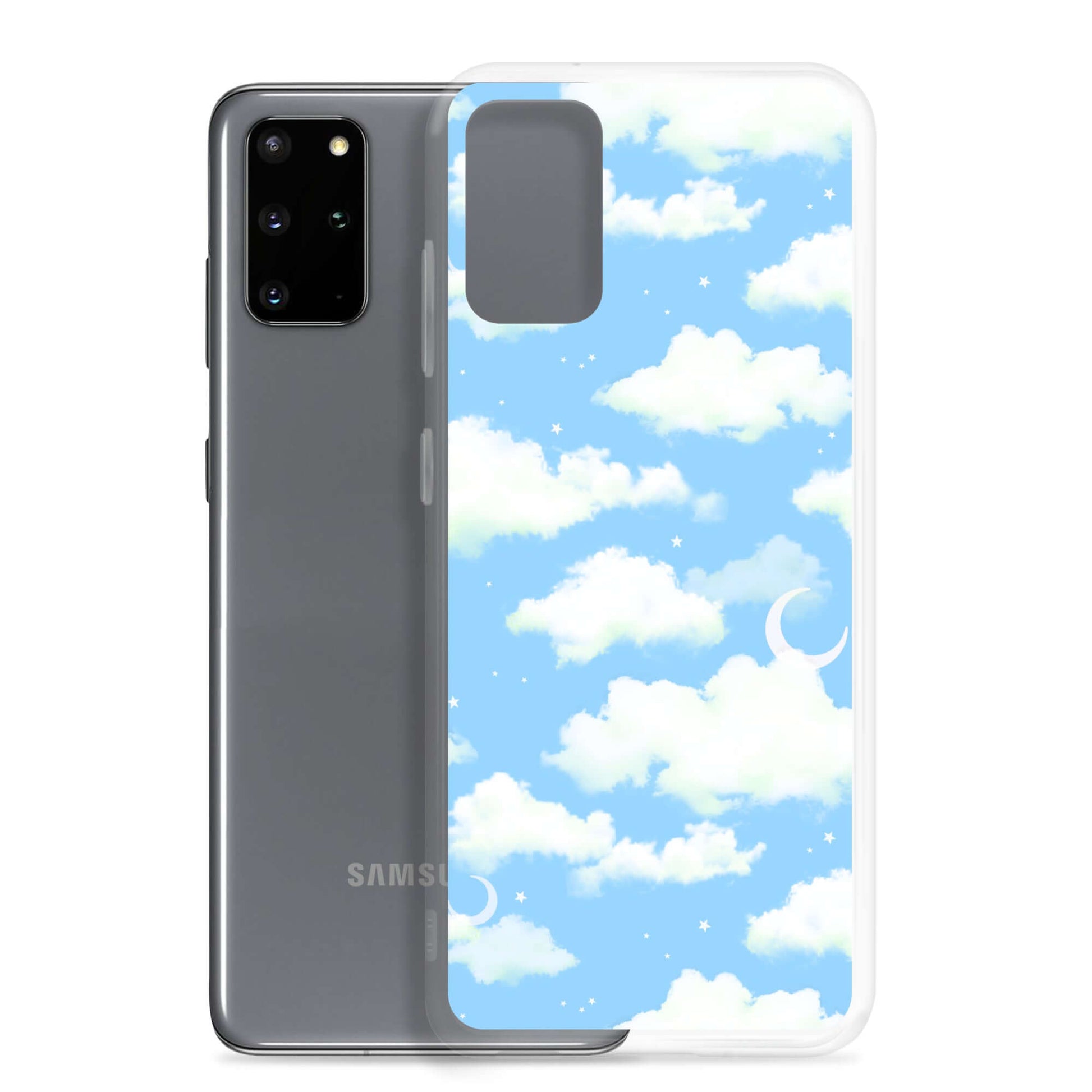 Protect your phone in style with the Cloudy Sky Samsung® Clear Case, featuring a dreamy blue cloud design.