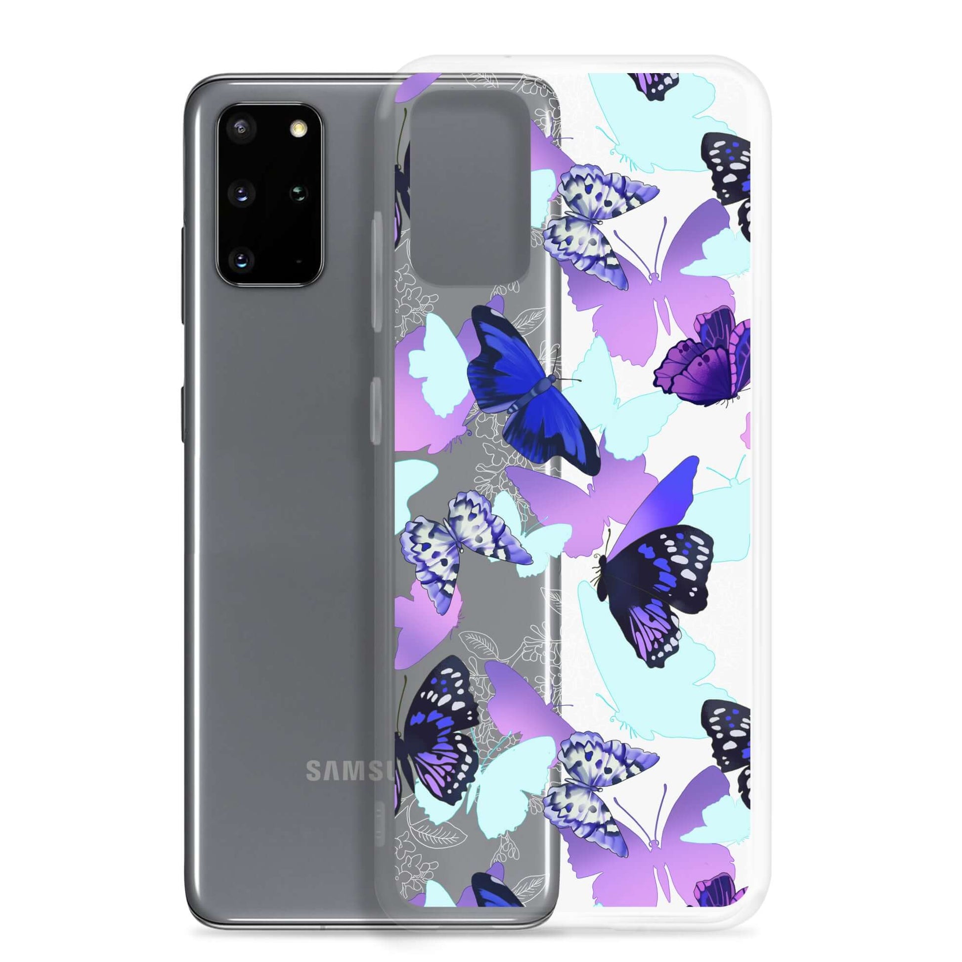 Colorful Butterfly Samsung® Clear Case showcasing vibrant butterfly prints, perfect for protecting your phone stylishly.