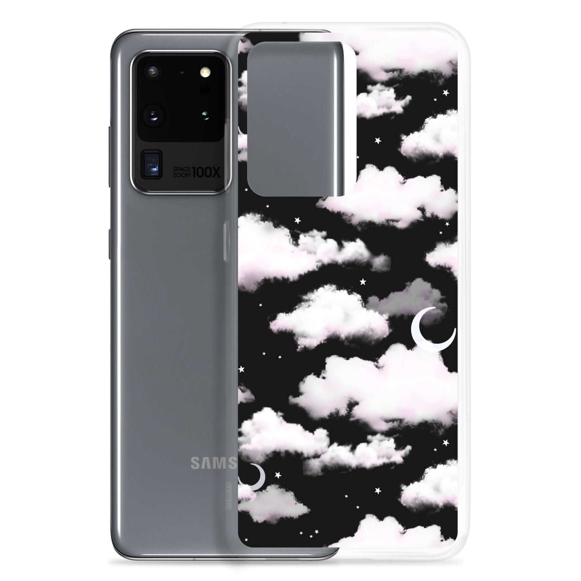 Stylish Cloudy Sky Samsung® Clear Case showcasing dreamy cloud design, perfect for protecting your phone in style.
