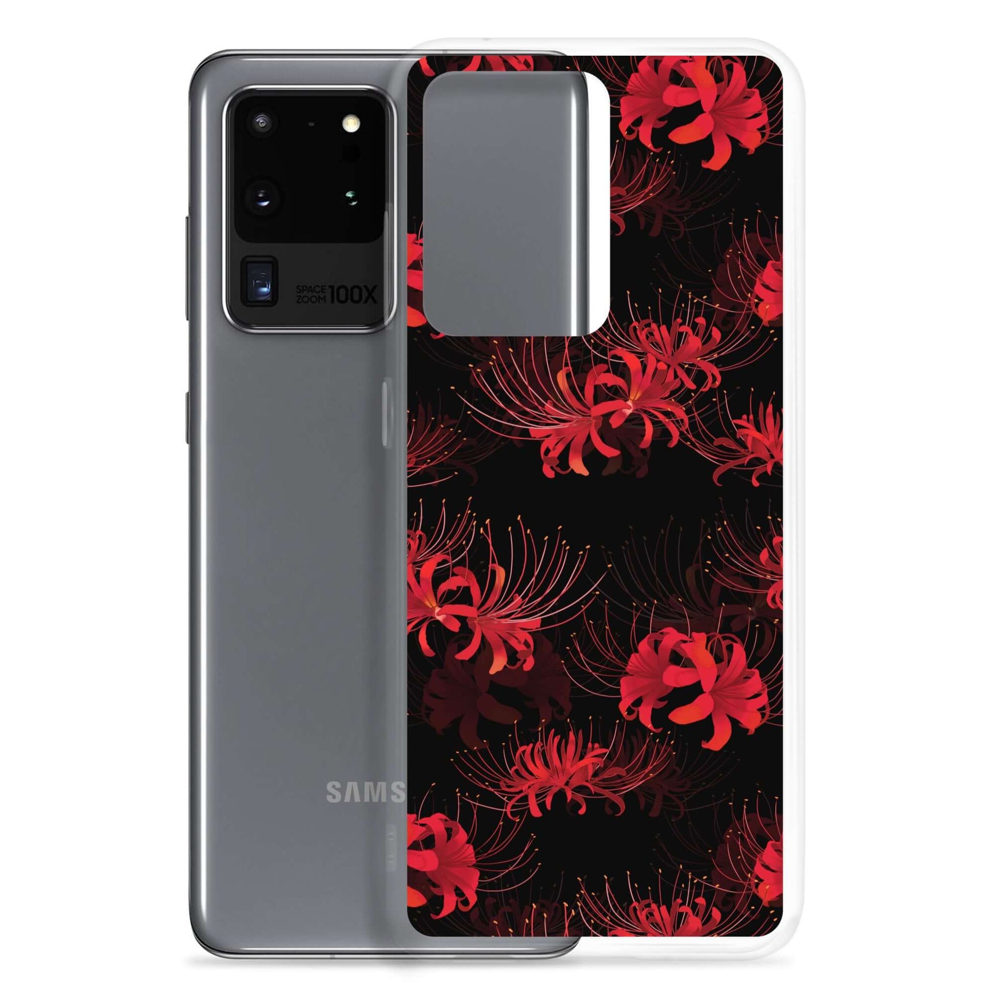 Higanbana Samsung® Clear Case showcases a stunning floral design, protecting your phone in style and elegance.