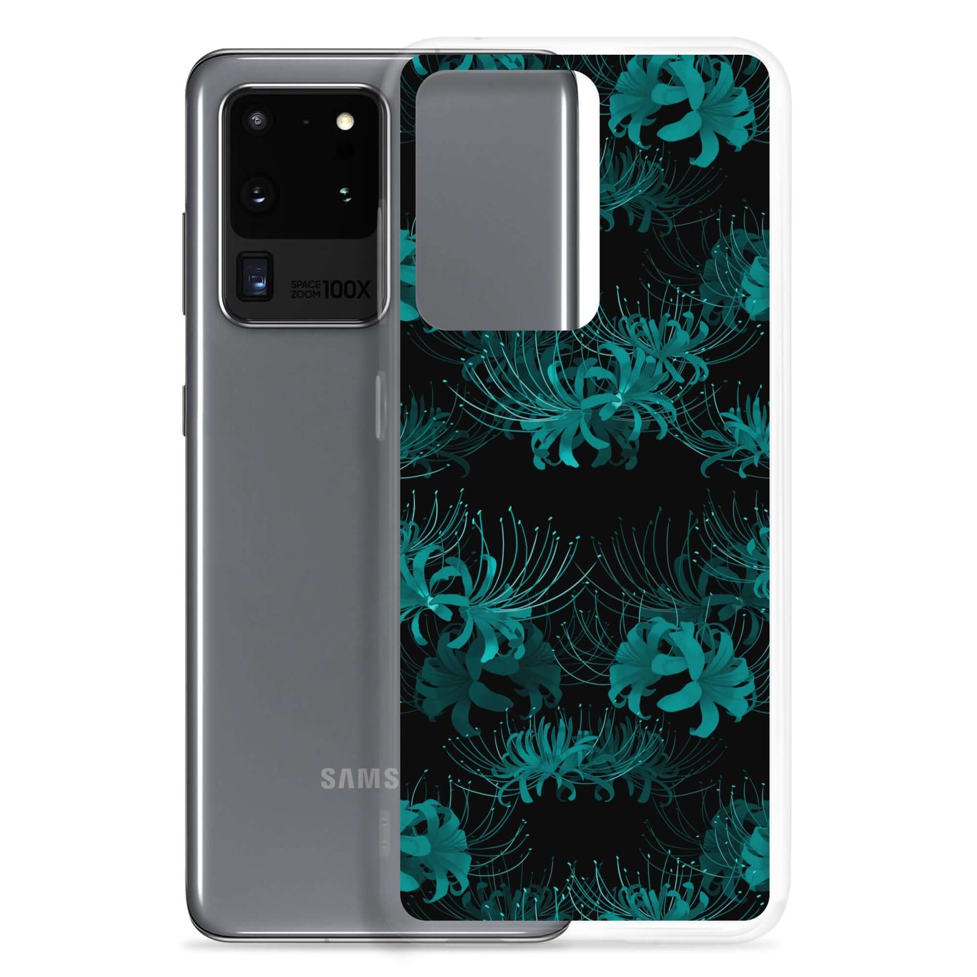 Higanbana Samsung® Clear Case showcases a stylish floral design, offering sleek protection for your device.