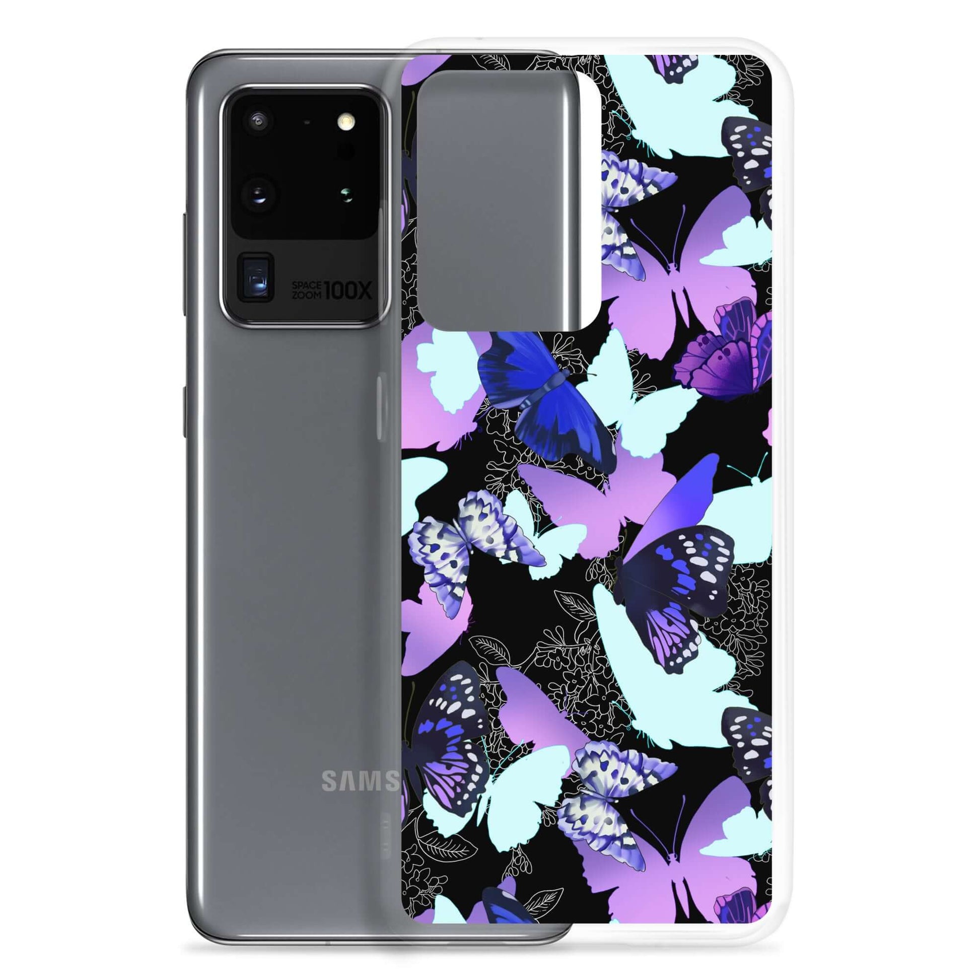 Vibrant Butterfly Samsung® Clear Case showcases a colorful butterfly design, perfect for protecting your phone stylishly.