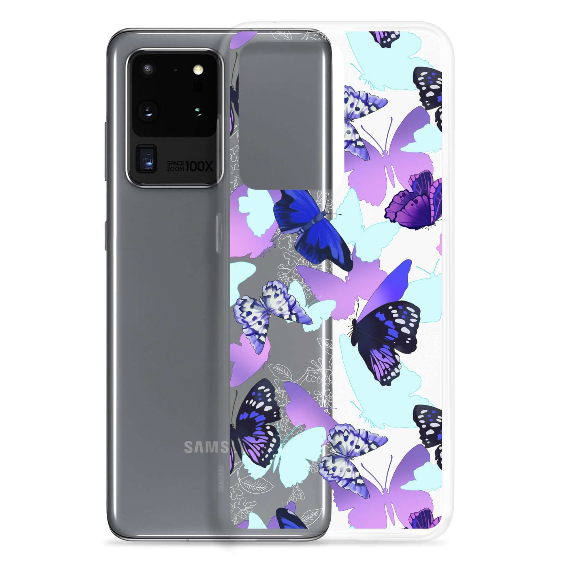 Colorful Butterfly Samsung® Clear Case showcasing vibrant butterfly designs, perfect for stylish phone protection.