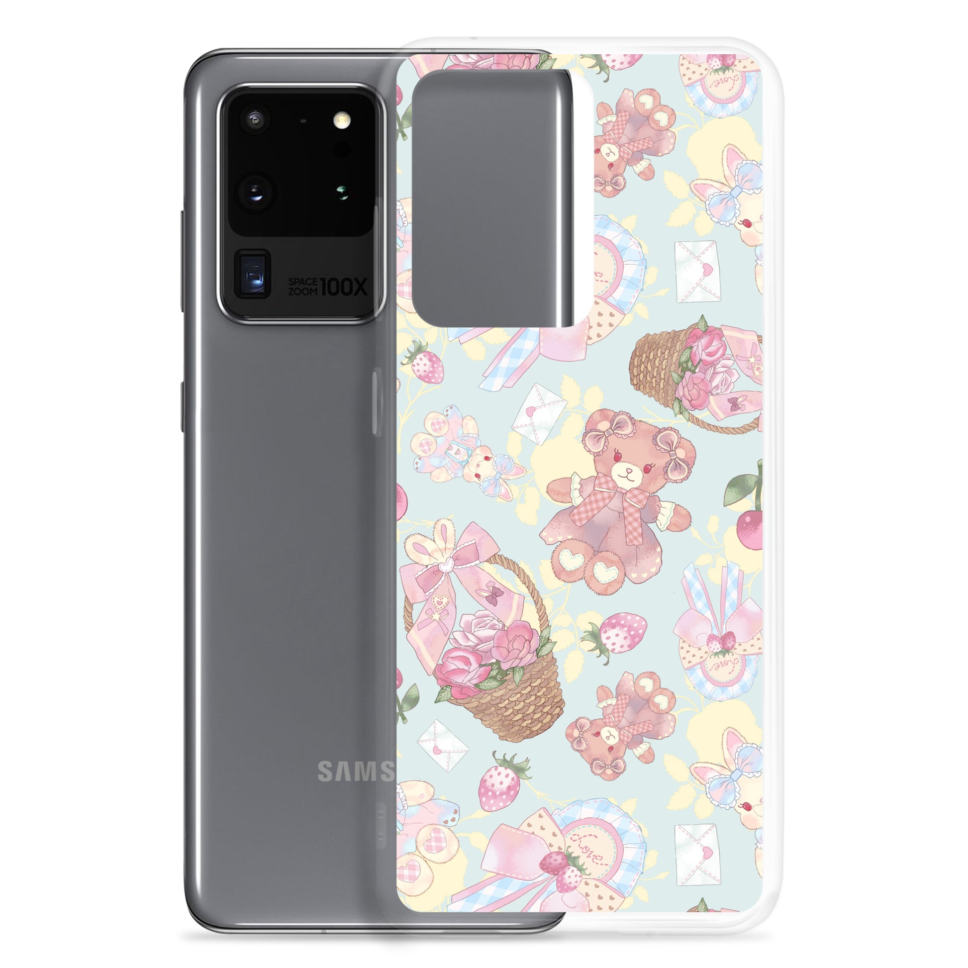 Protect your phone stylishly with the Sweet Teddy Samsung® Clear Case, featuring vibrant colors and a cute design.