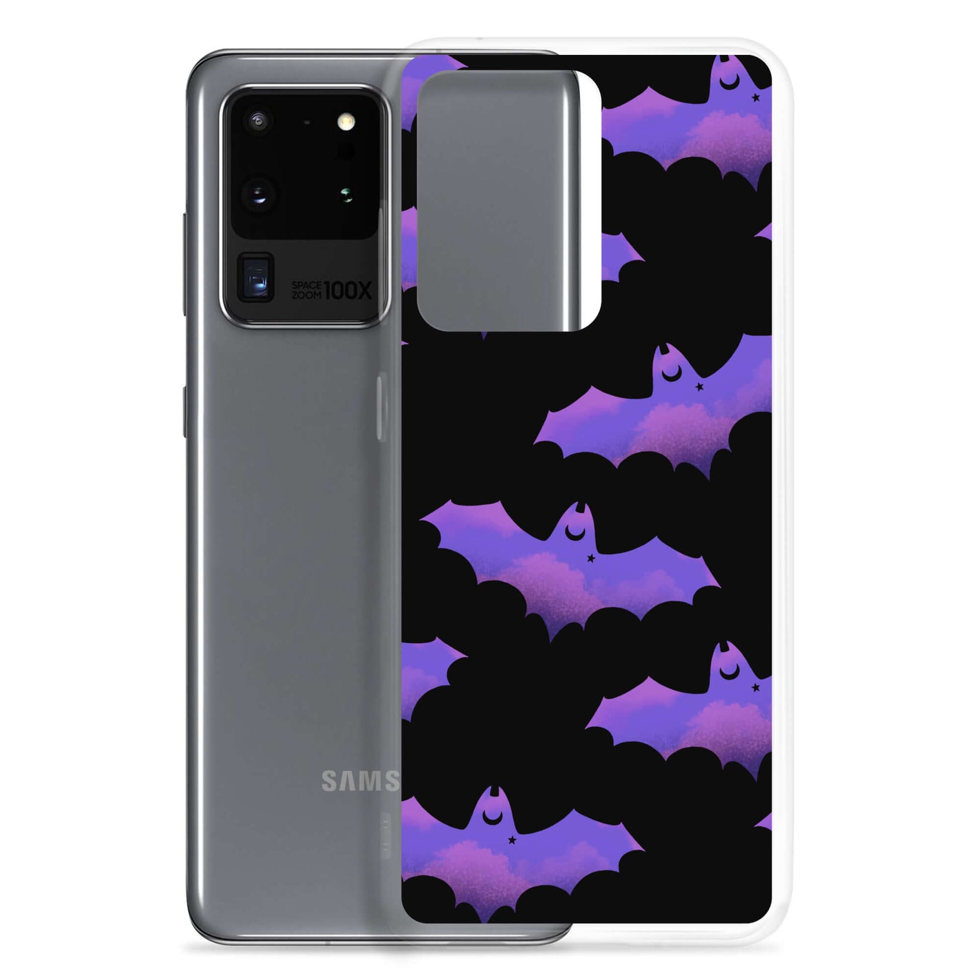 Morrigan Samsung® Clear Case features a stylish bat design, protecting your phone from scratches and dirt.