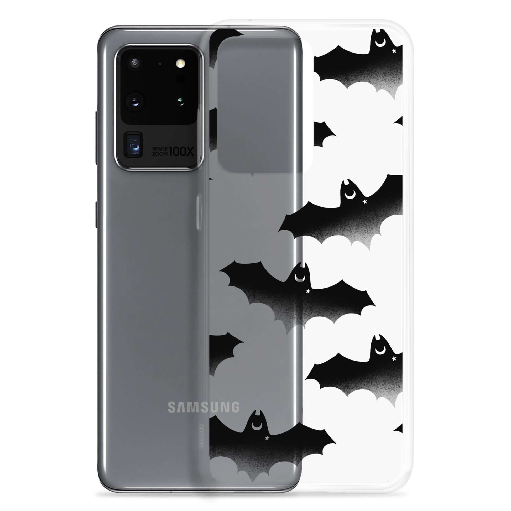 Stylish Lilith Samsung® Clear Case featuring bats, offering protection against scratches and dirt for your Galaxy S20.