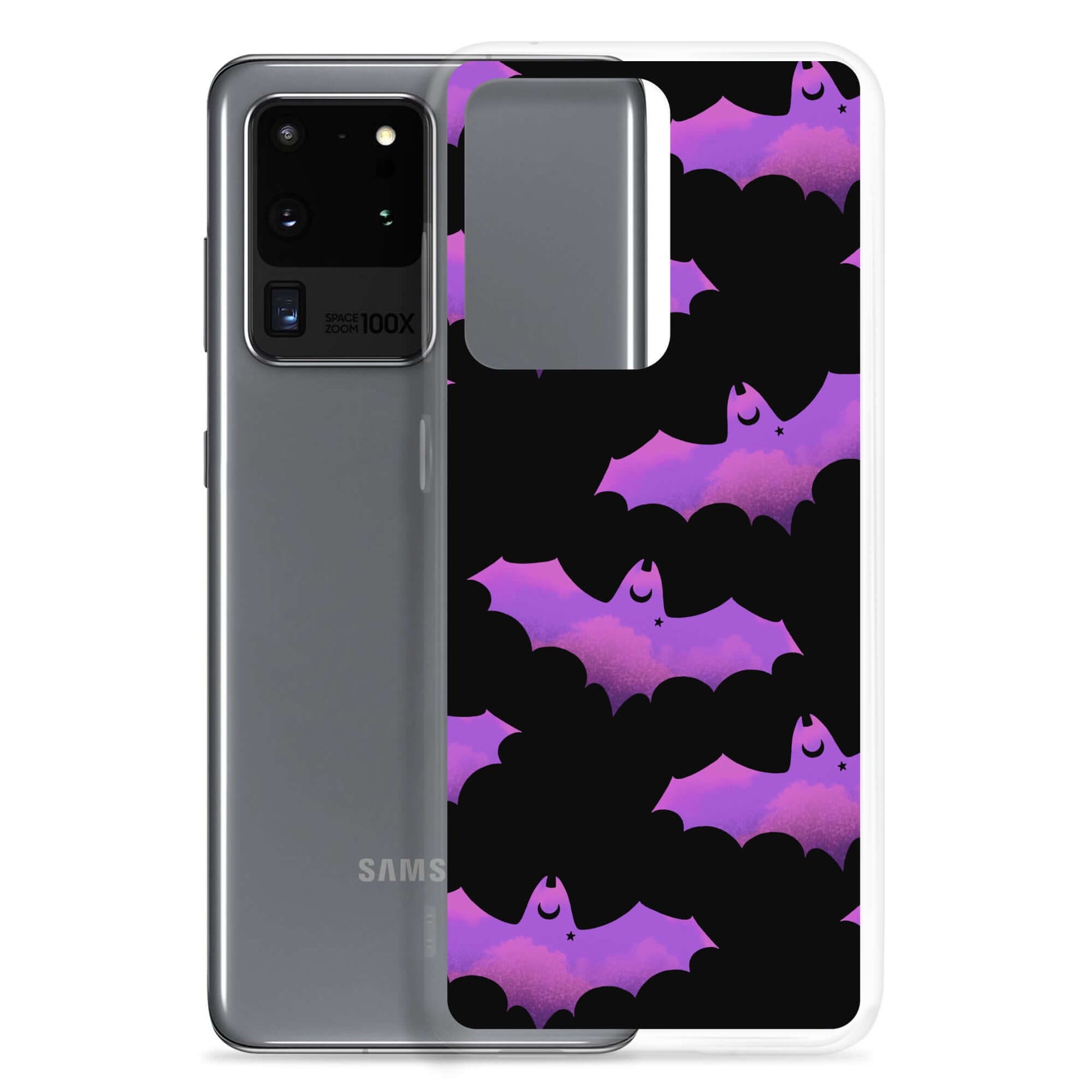 Protect your phone in style with the Aensland Samsung® Clear Case featuring cute purple bats on a sleek design.
