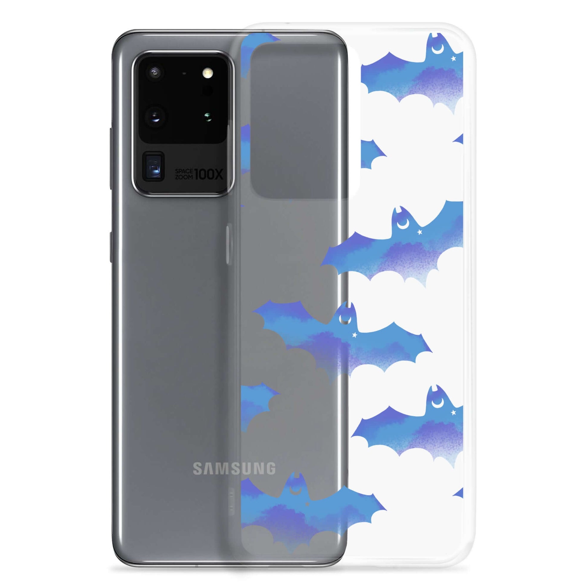 Stylish Lilith Samsung® Clear Case featuring colorful bats, protecting your phone from scratches and dirt.