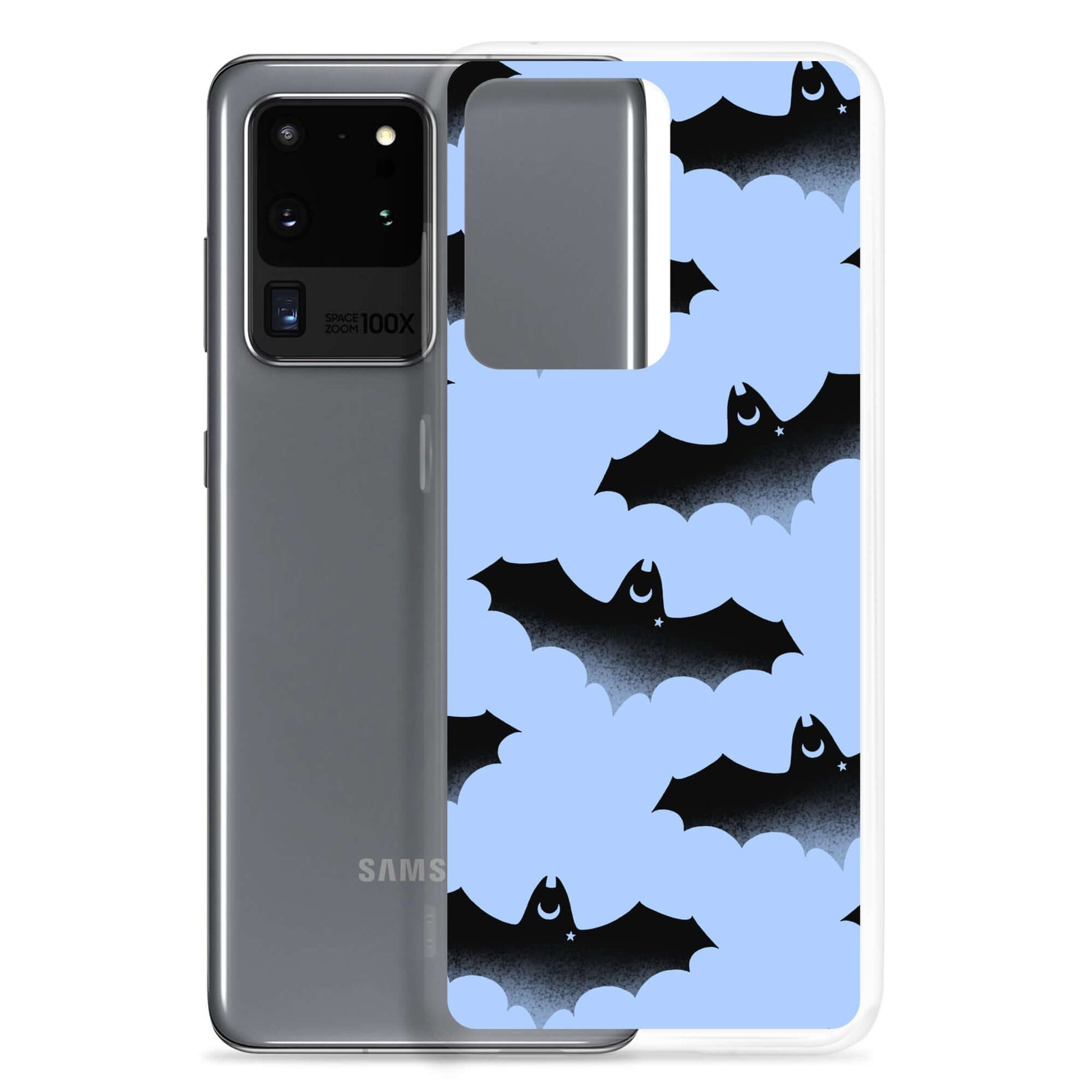 Stylish Lilith Samsung® Clear Case featuring playful bats, protecting your phone from scratches and dust.