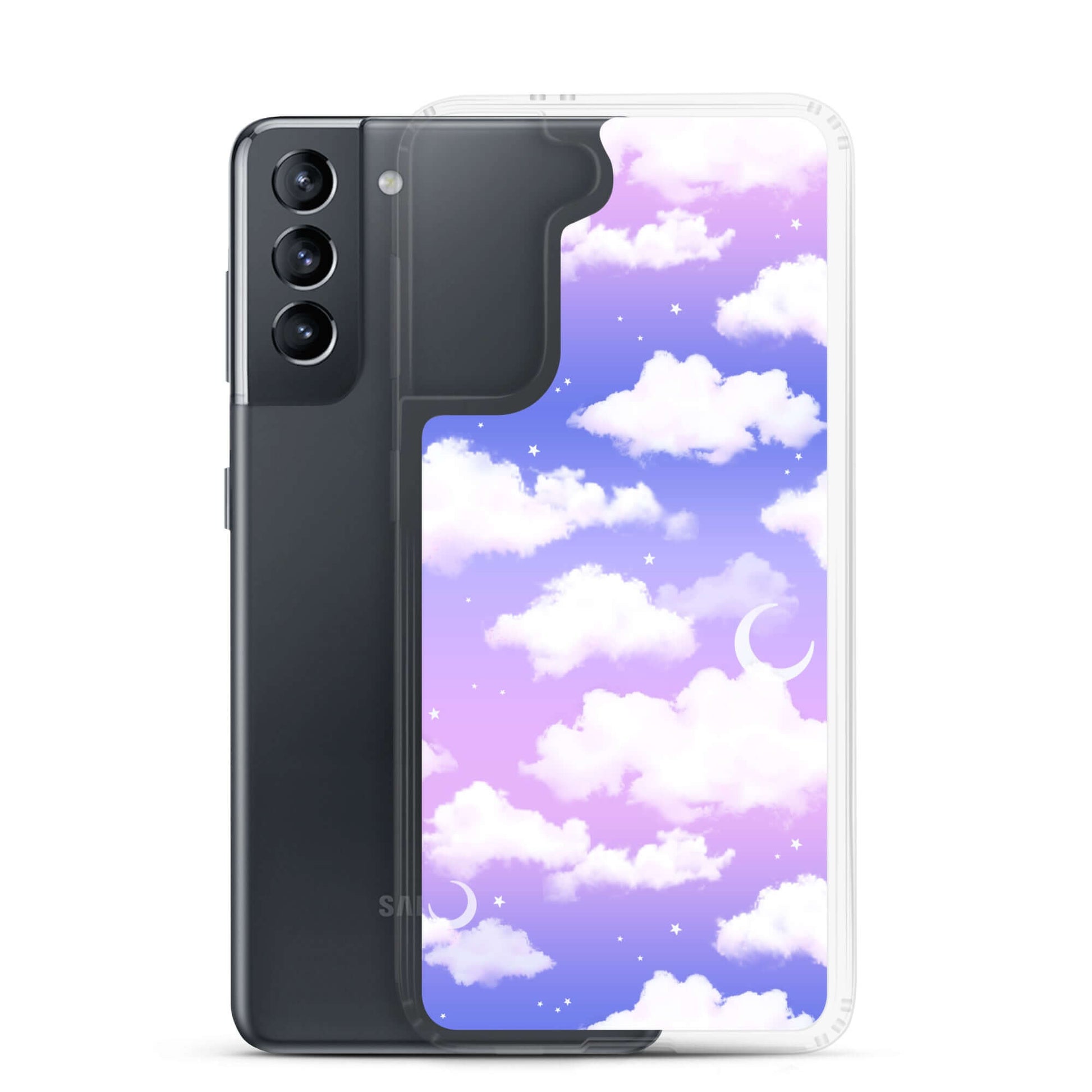 Stylish Cloudy Sky Samsung® Clear Case featuring a dreamy purple gradient design for ultimate phone protection.