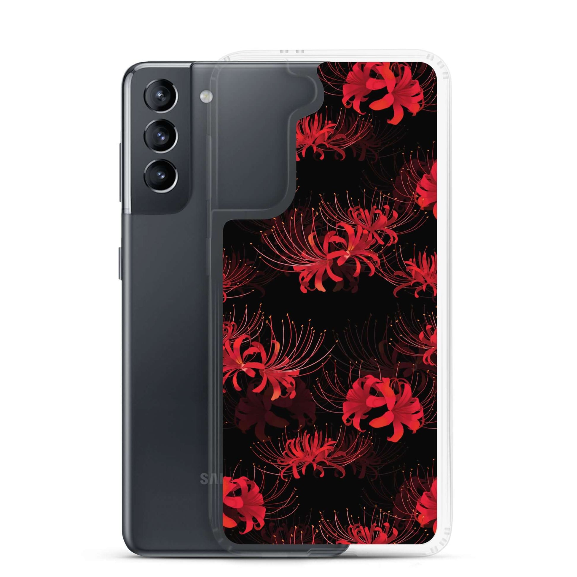 Higanbana Samsung® Clear Case showcases a stylish floral design, offering sleek protection for your device.