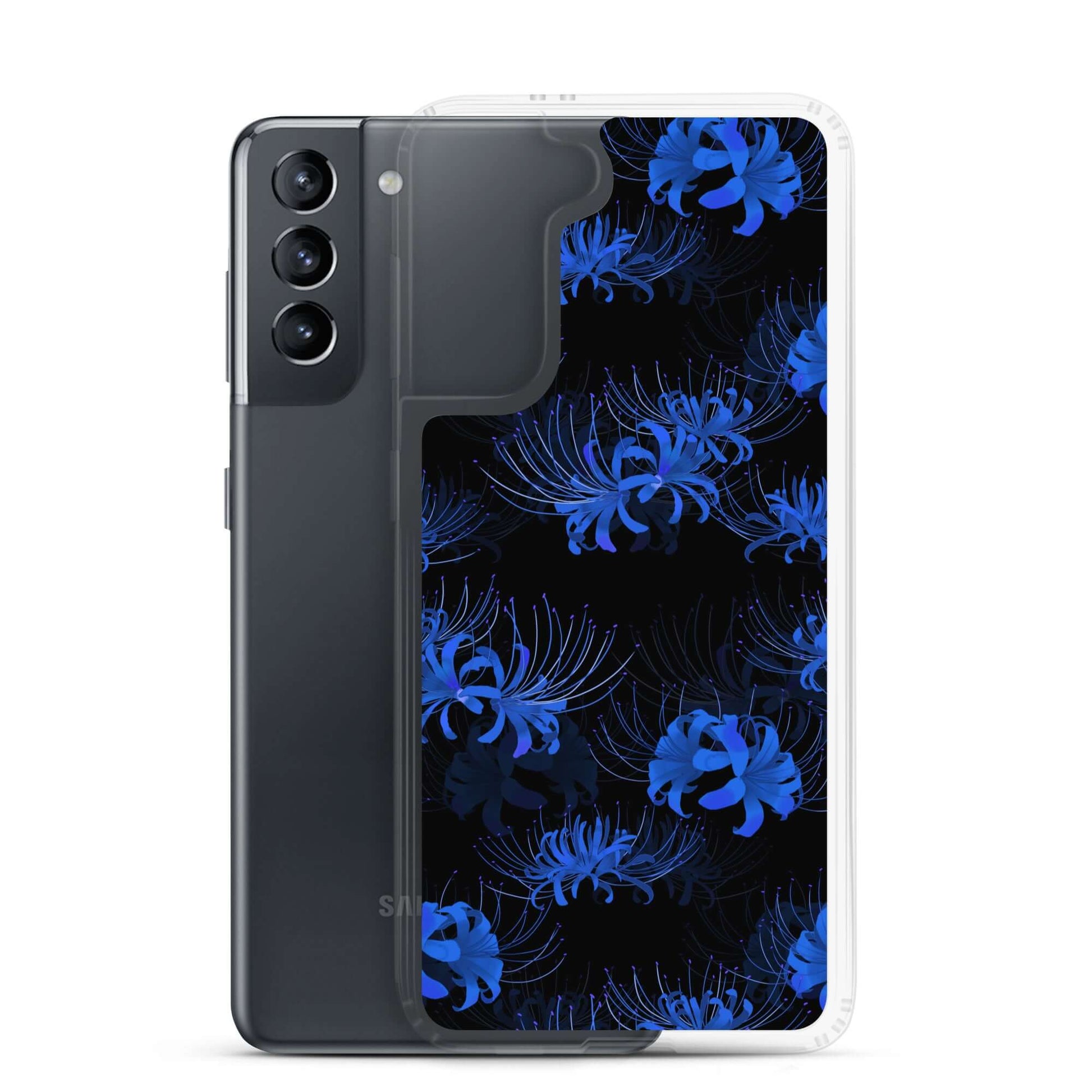 Higanbana Samsung® Clear Case showcases vibrant floral design, blending elegance with protection for your device.