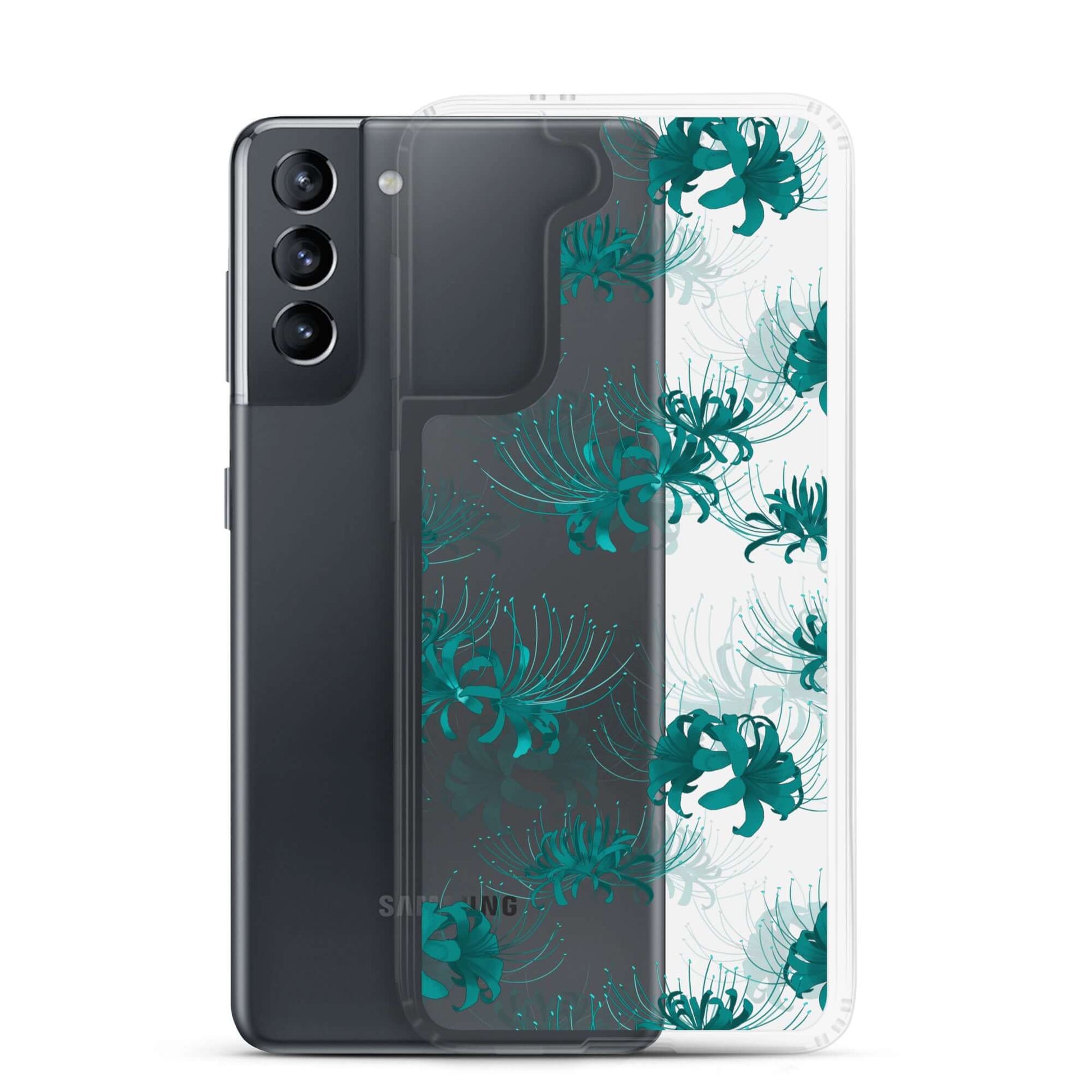 Stylish Higanbana Samsung® Clear Case featuring floral design, perfect for protecting your Galaxy S21 in style.