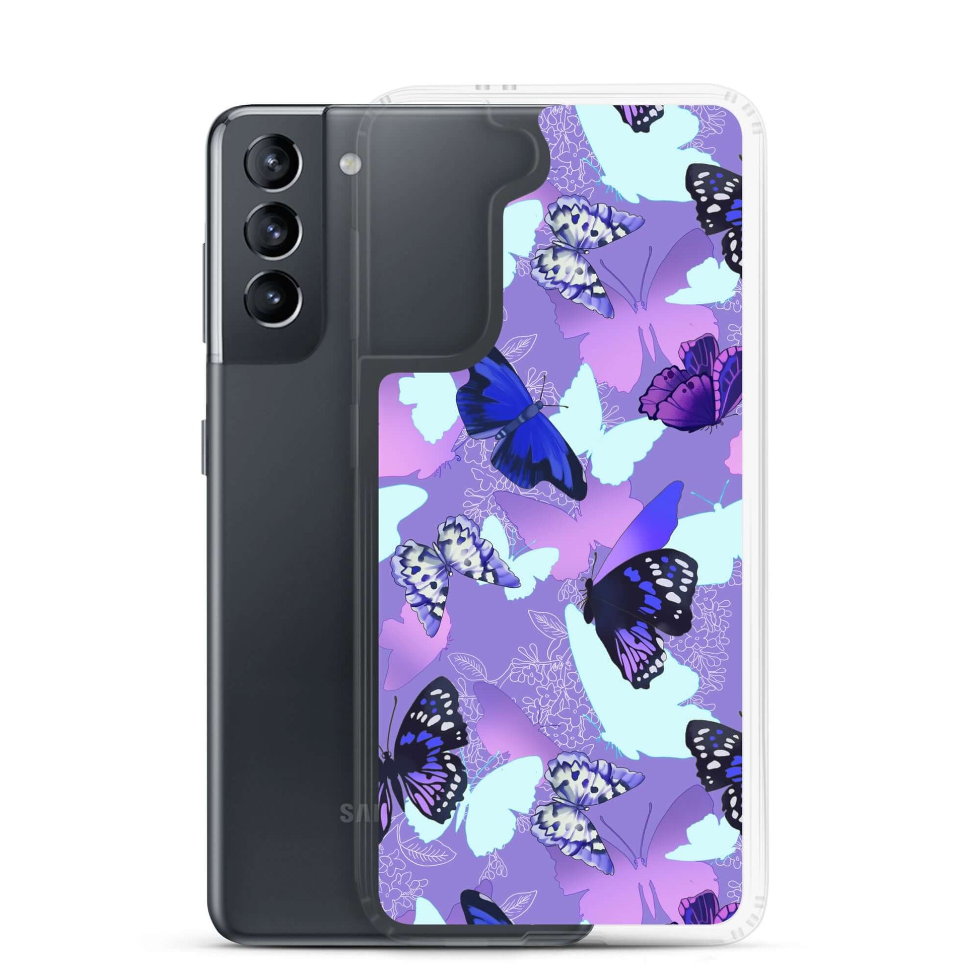 Butterfly Samsung® Clear Case showcasing vibrant butterfly designs, perfect for adding color to your Samsung phone.