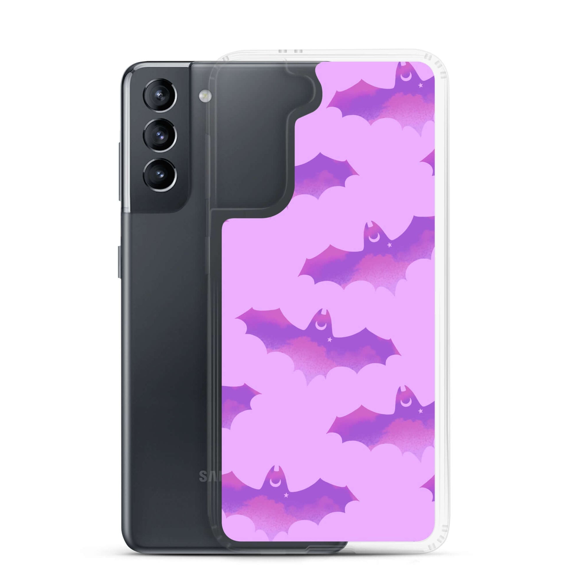 Sleek Aensland Samsung® Clear Case featuring playful bat design, protecting your phone from scratches and dirt.
