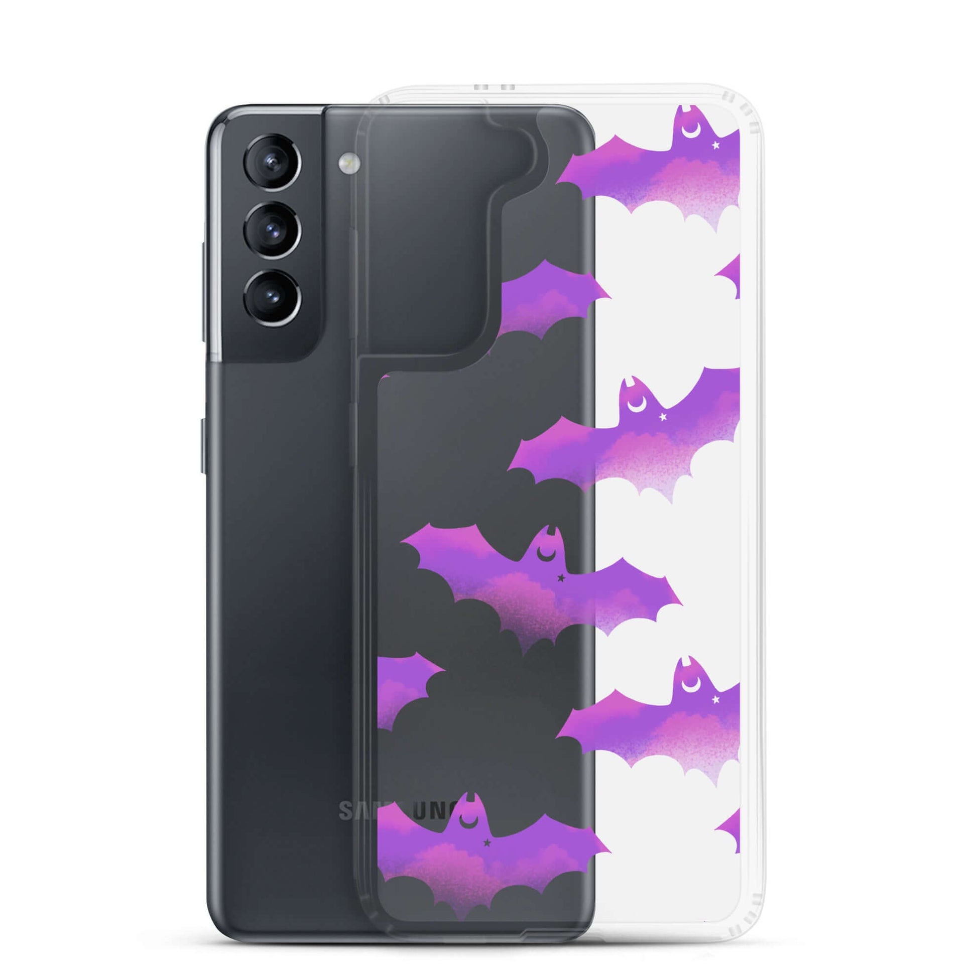 Stylish Aensland Samsung® Clear Case featuring playful bats, protecting your phone from scratches and dirt.