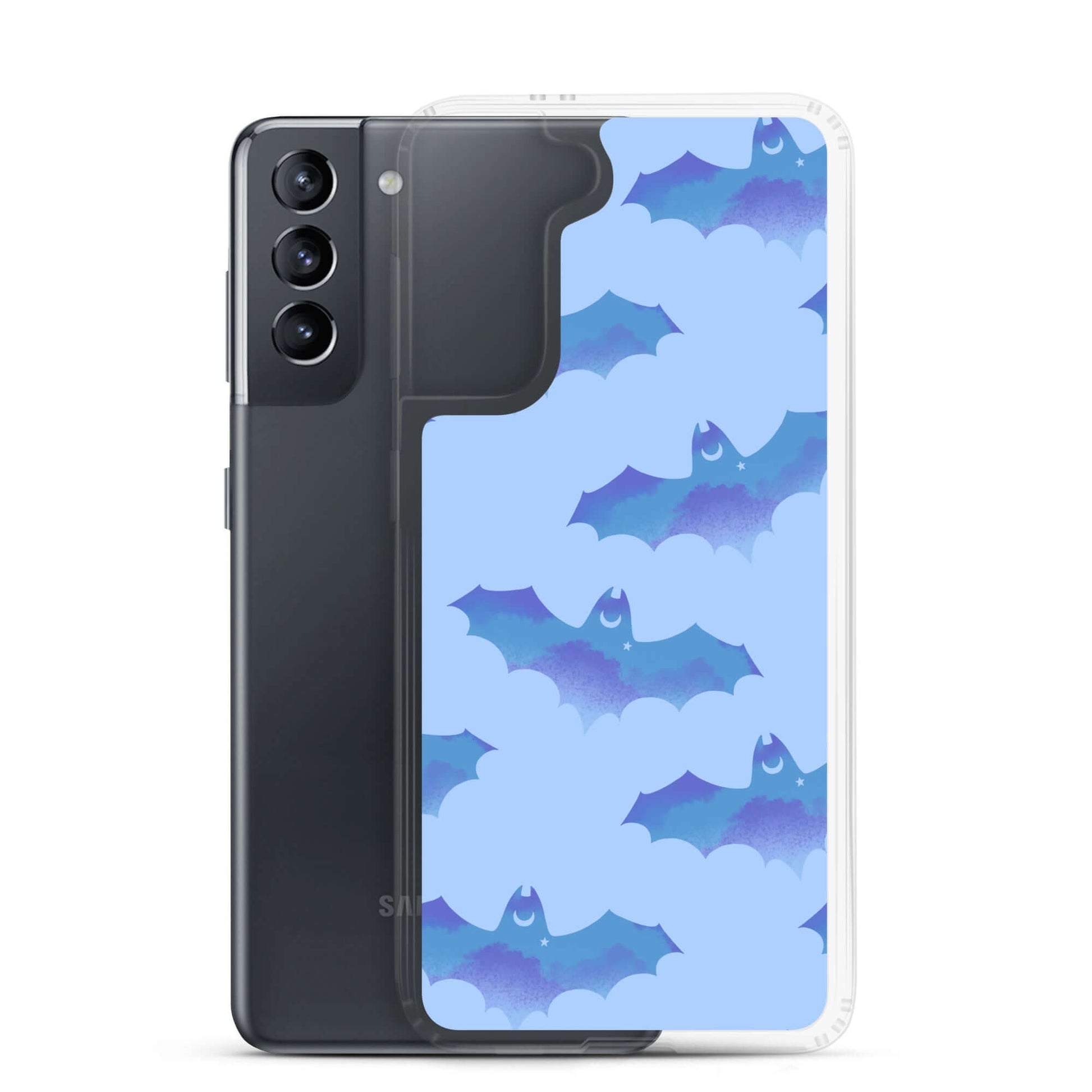 Stylish Lilith Samsung® Clear Case featuring whimsical bats, perfect for protecting your phone in any weather.