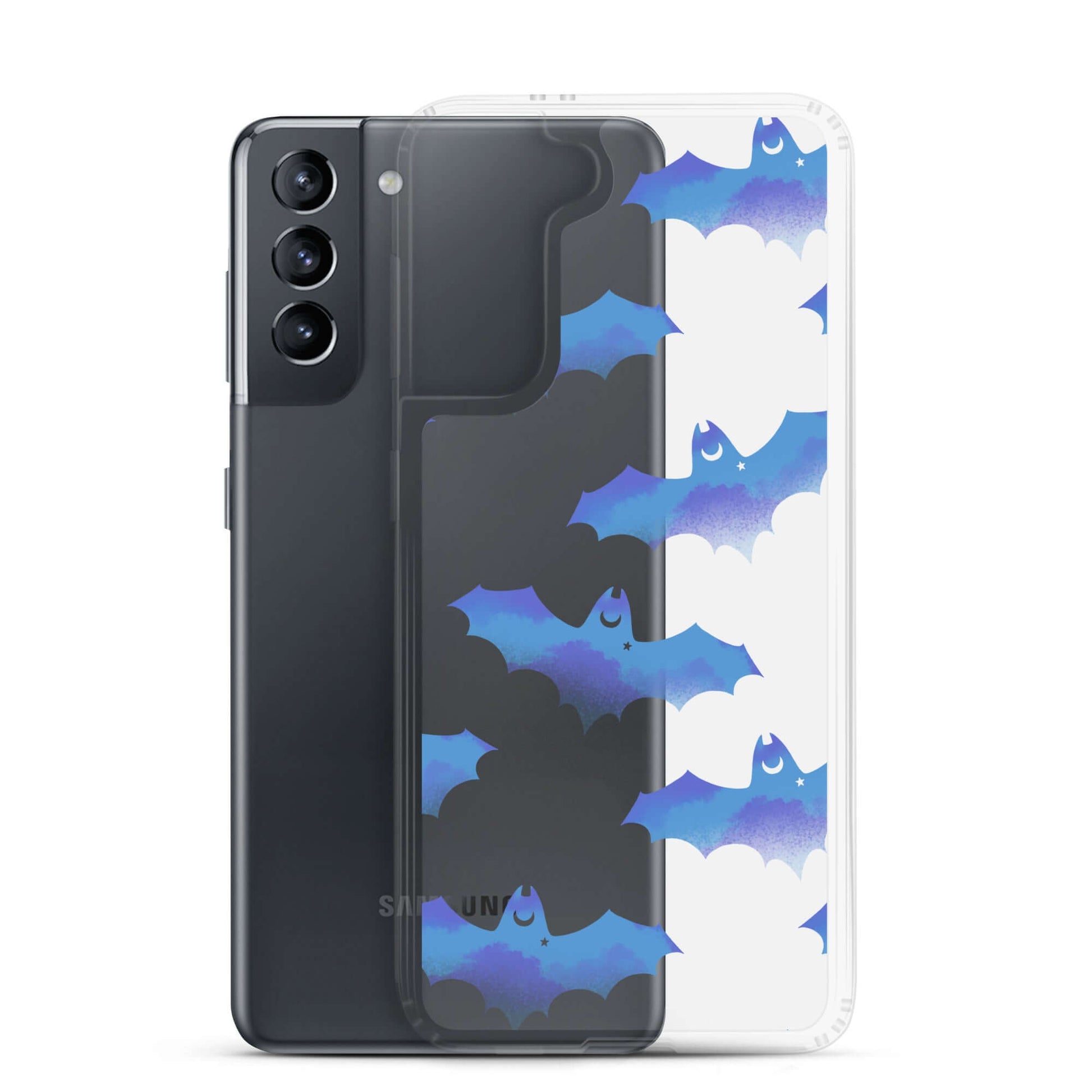 Sleek Lilith Samsung® Clear Case featuring playful bats, perfect for protecting your phone from daily wear.