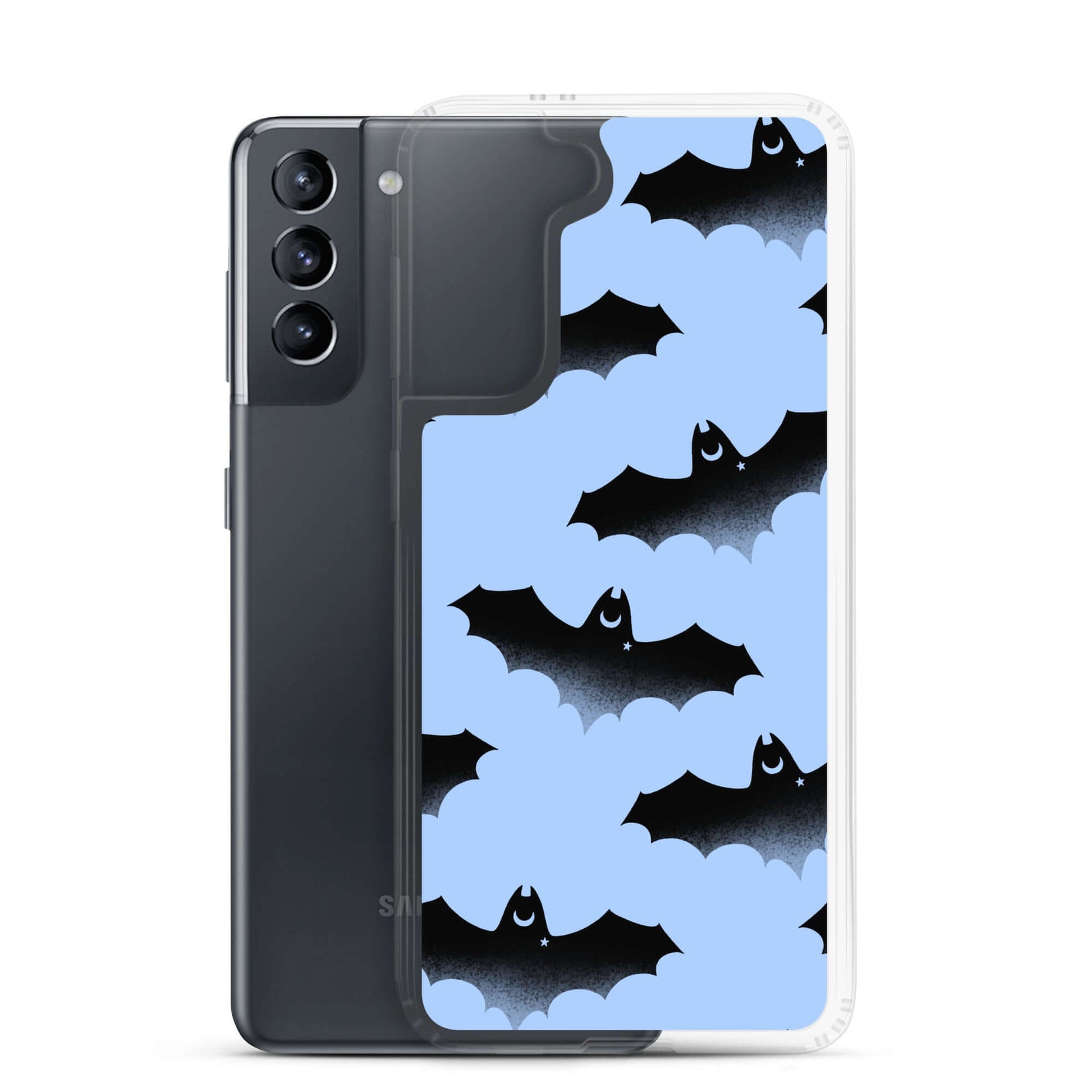 Stylish Lilith Samsung® Clear Case featuring cute bats, protecting your phone from scratches and dirt. Perfect for sunny days!