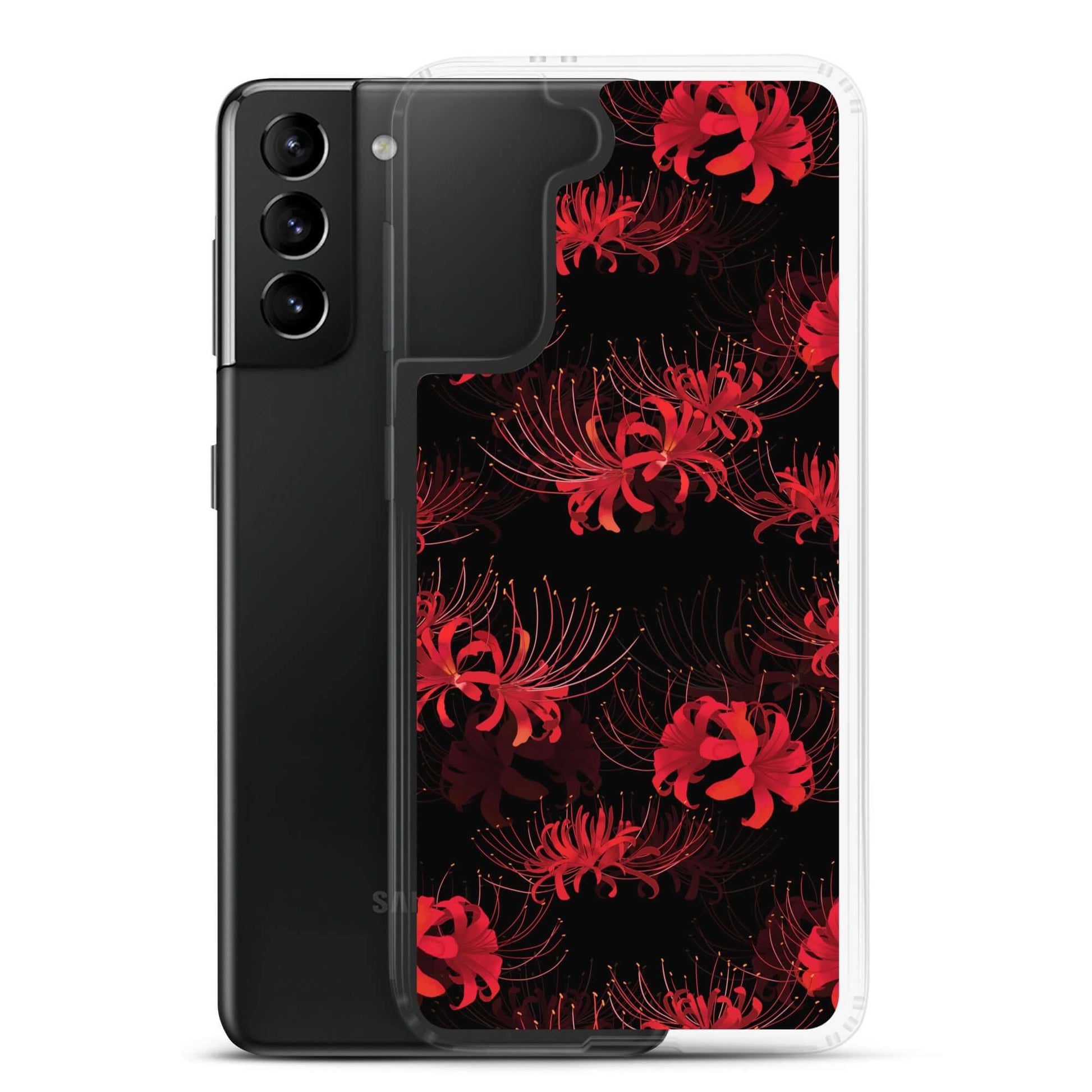 Stylish Higanbana Samsung® Clear Case showcasing a vibrant floral design, perfect for protecting your device.