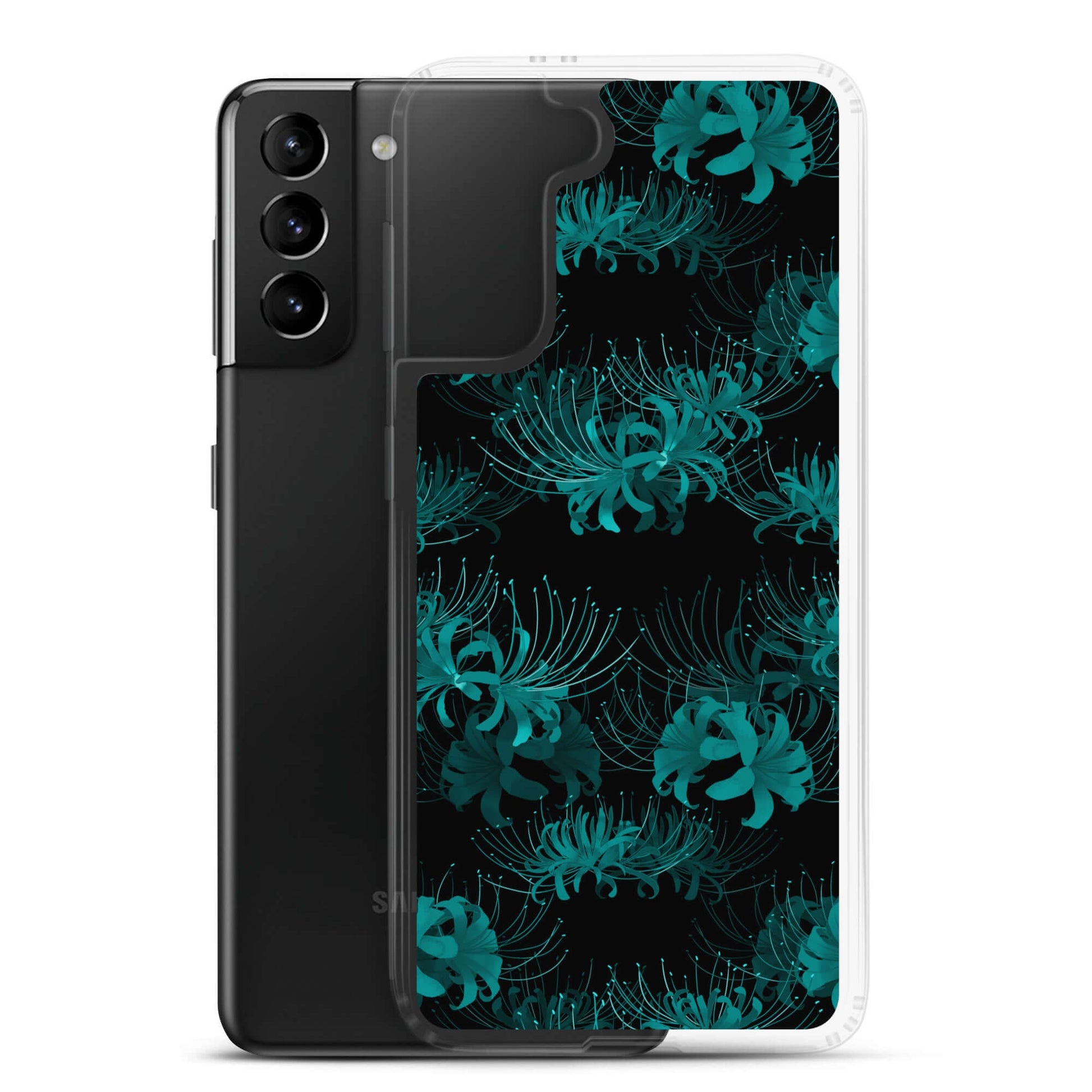Higanbana Samsung® Clear Case showcases a vibrant floral design, blending style and protection for your device.