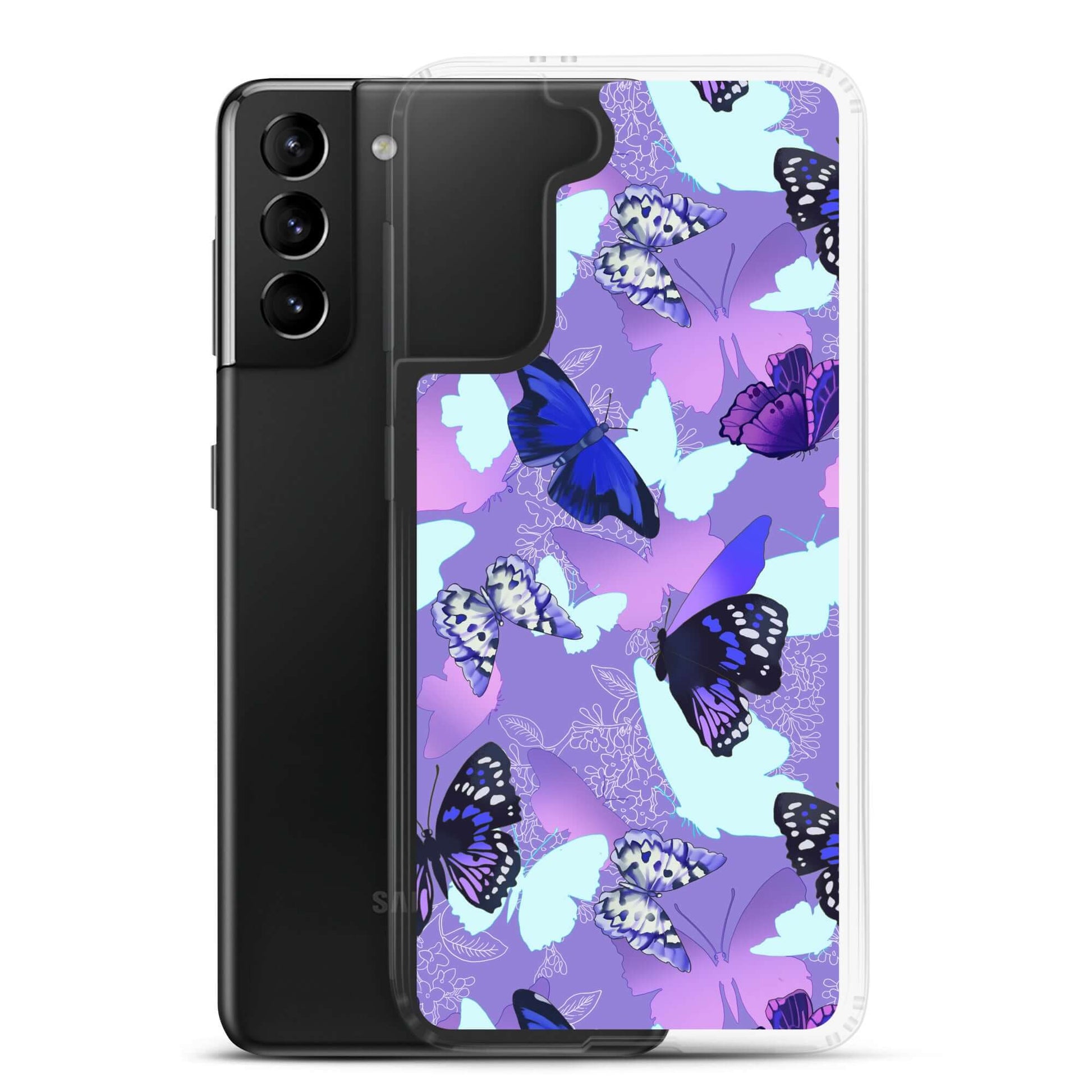 Colorful Butterfly Samsung® Clear Case showcasing vibrant butterfly prints on a sleek design, perfect for your phone.