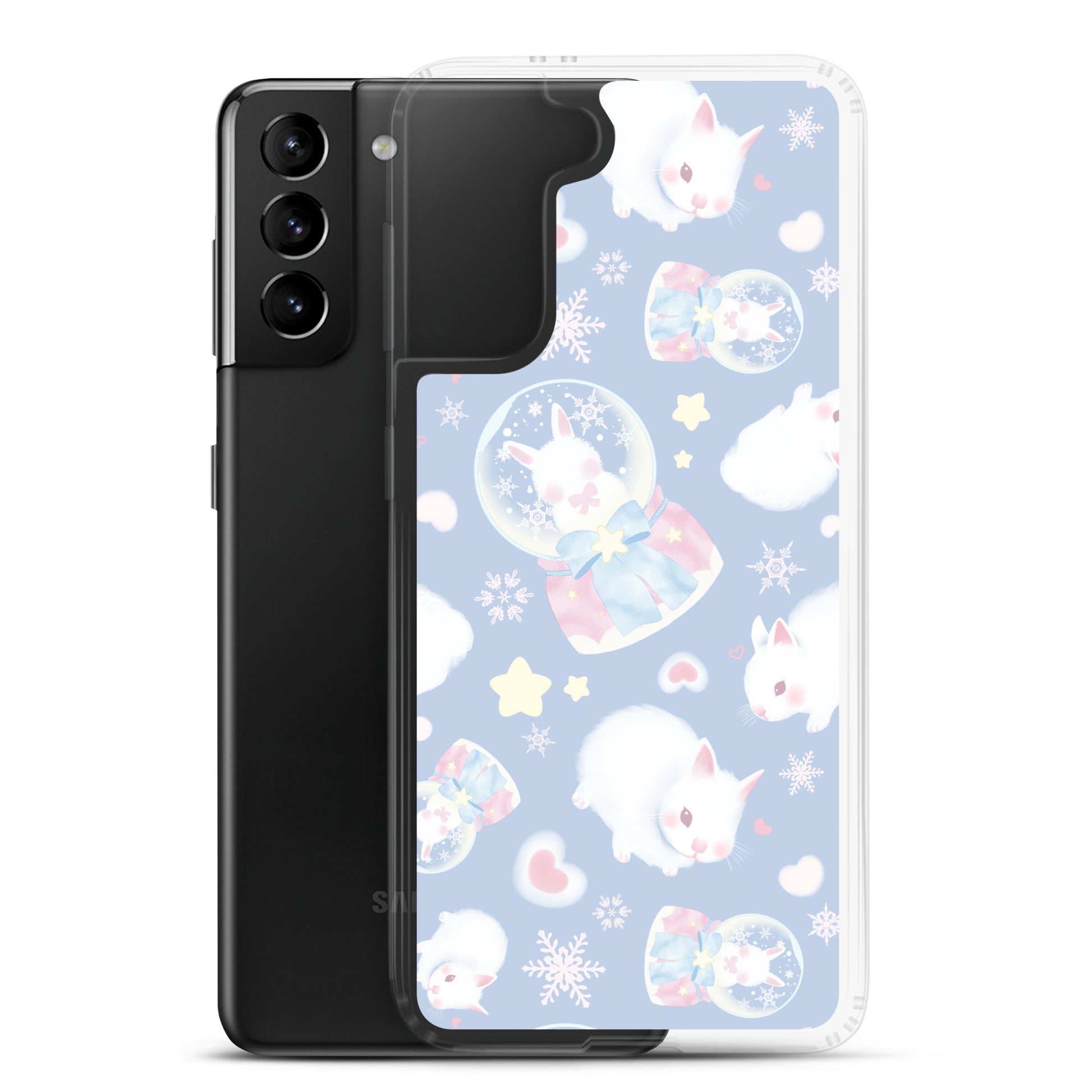 Protect your Samsung with the Snow Bunny Samsung® Clear Case, featuring adorable bunnies and a pastel design.