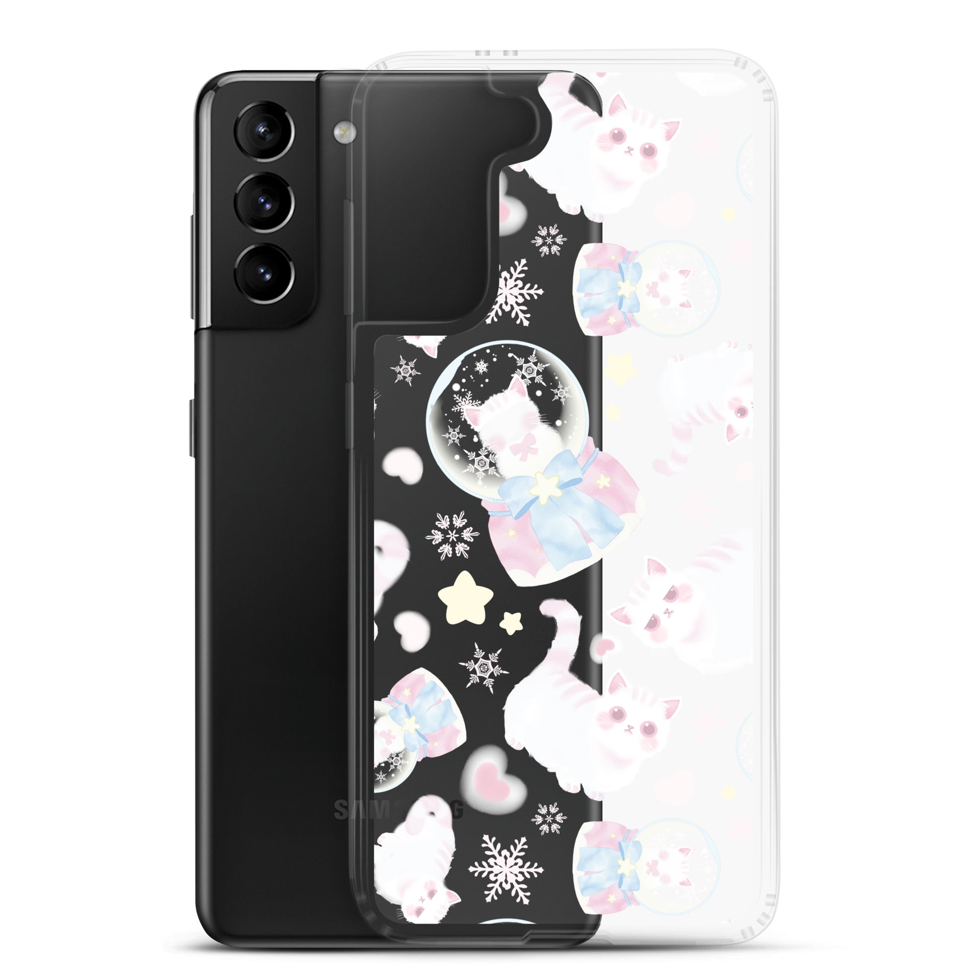 Stylish Snow Kitten Samsung® Clear Case with adorable kittens, perfect for adding a cute touch to your phone.
