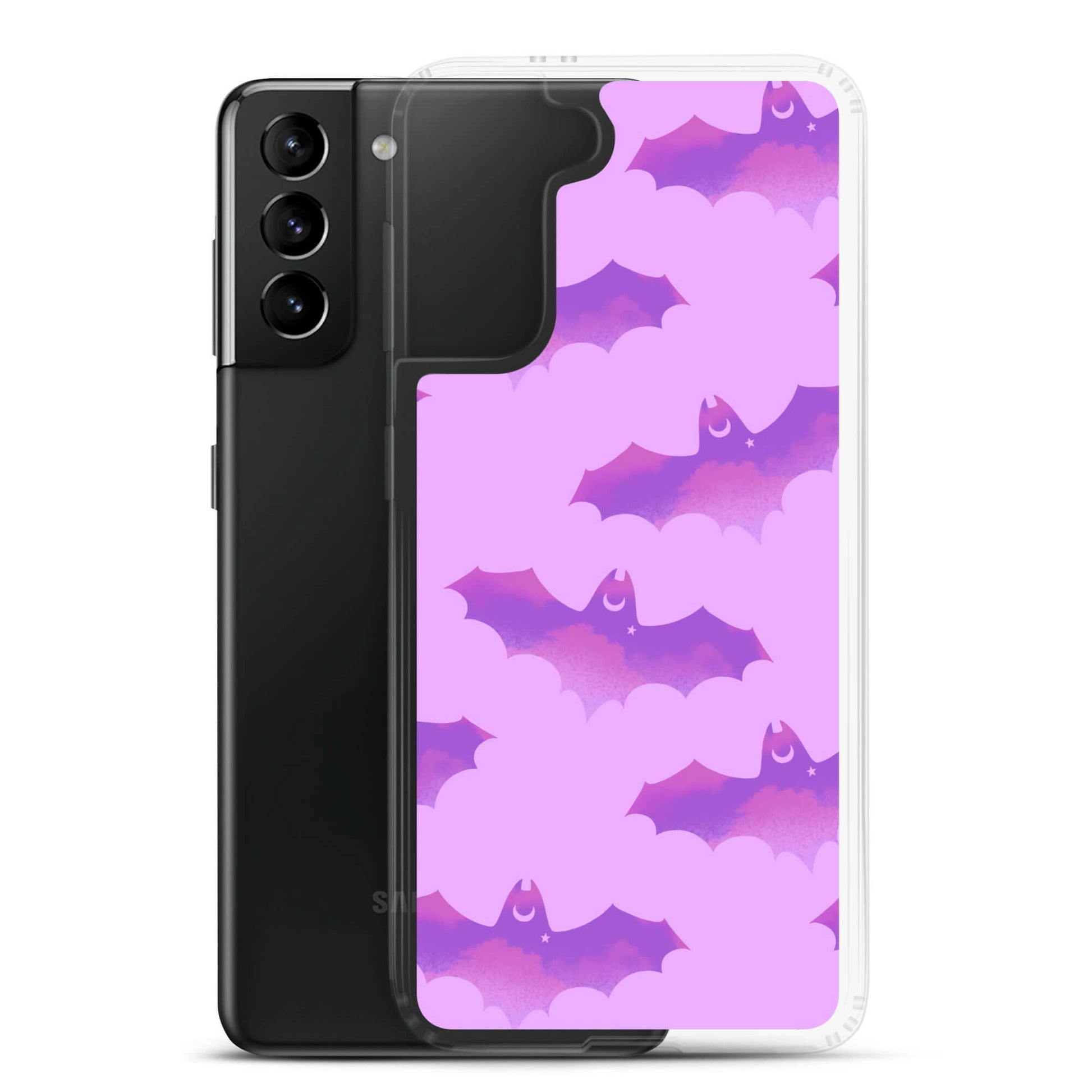 Aensland Samsung® Clear Case showcasing a fun bat design, perfect for stylish protection against scratches and dirt.
