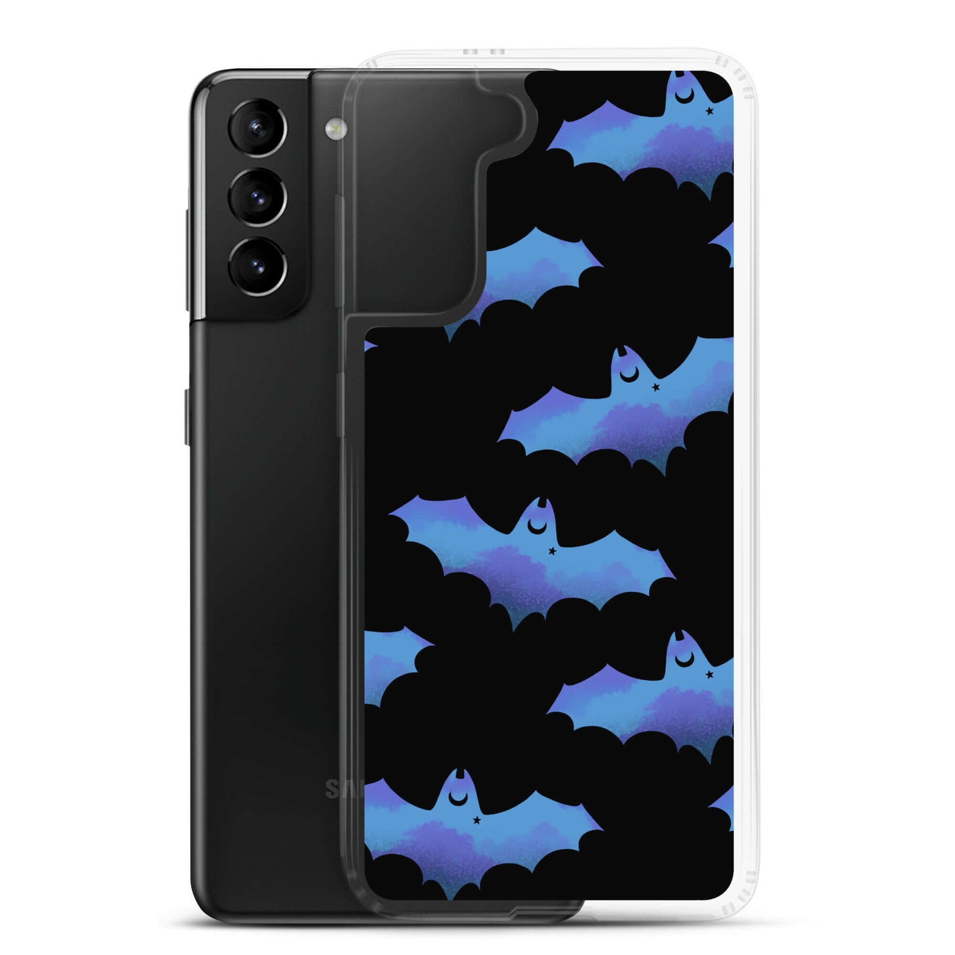 Sleek Lilith Samsung® Clear Case featuring playful bats, perfect for protecting your phone in style.