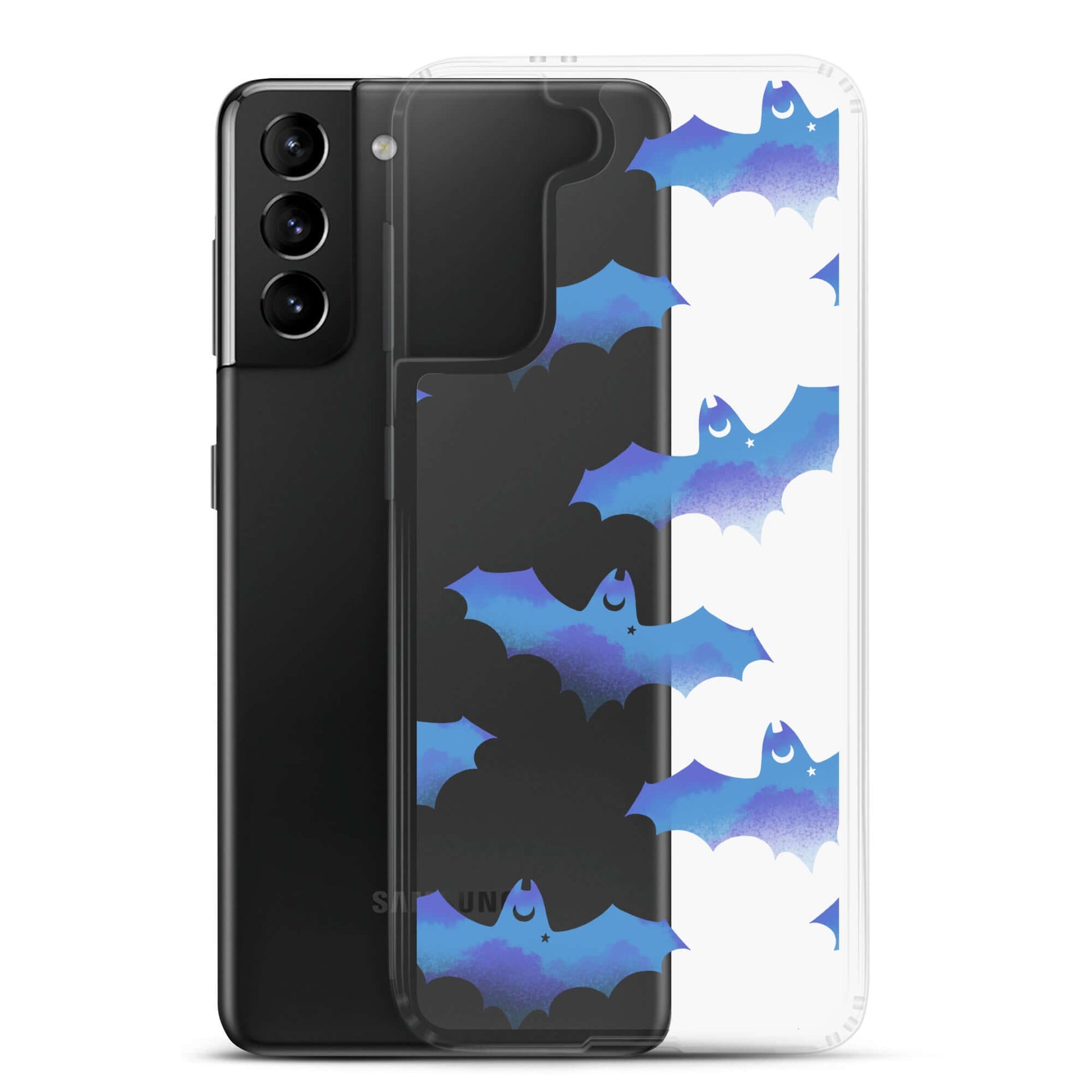 Stylish Lilith Samsung® Clear Case featuring colorful bats, offering protection from scratches and dirt. Perfect for sunny days!