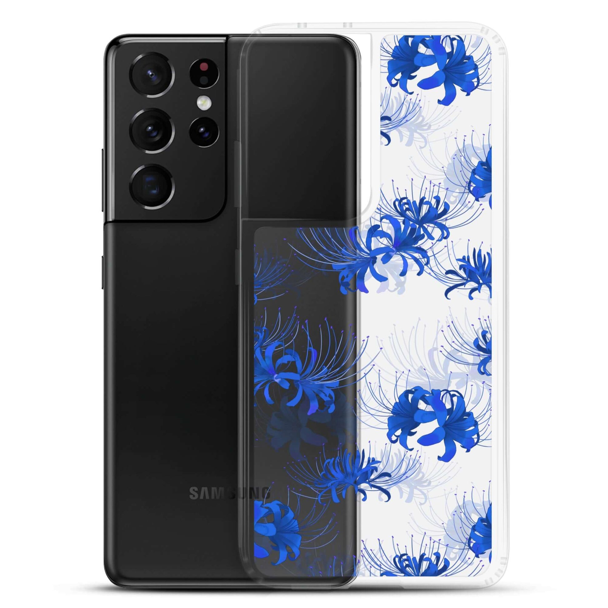 Stylish Higanbana Samsung® Clear Case, protecting your Galaxy S21 Ultra with a unique floral design.